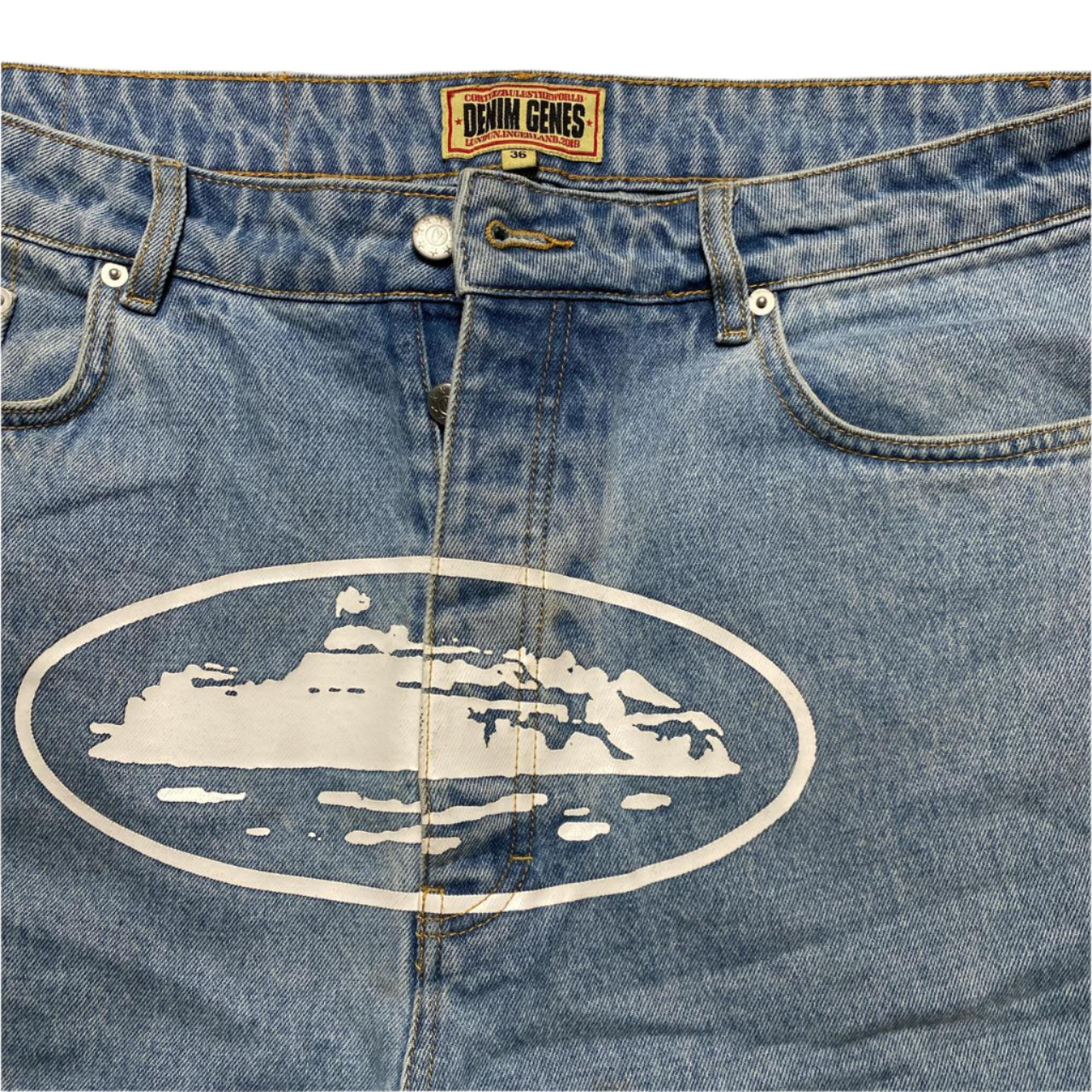 Corteiz Denim Genes Cut Down Jort Jean Shorts (W 36)
