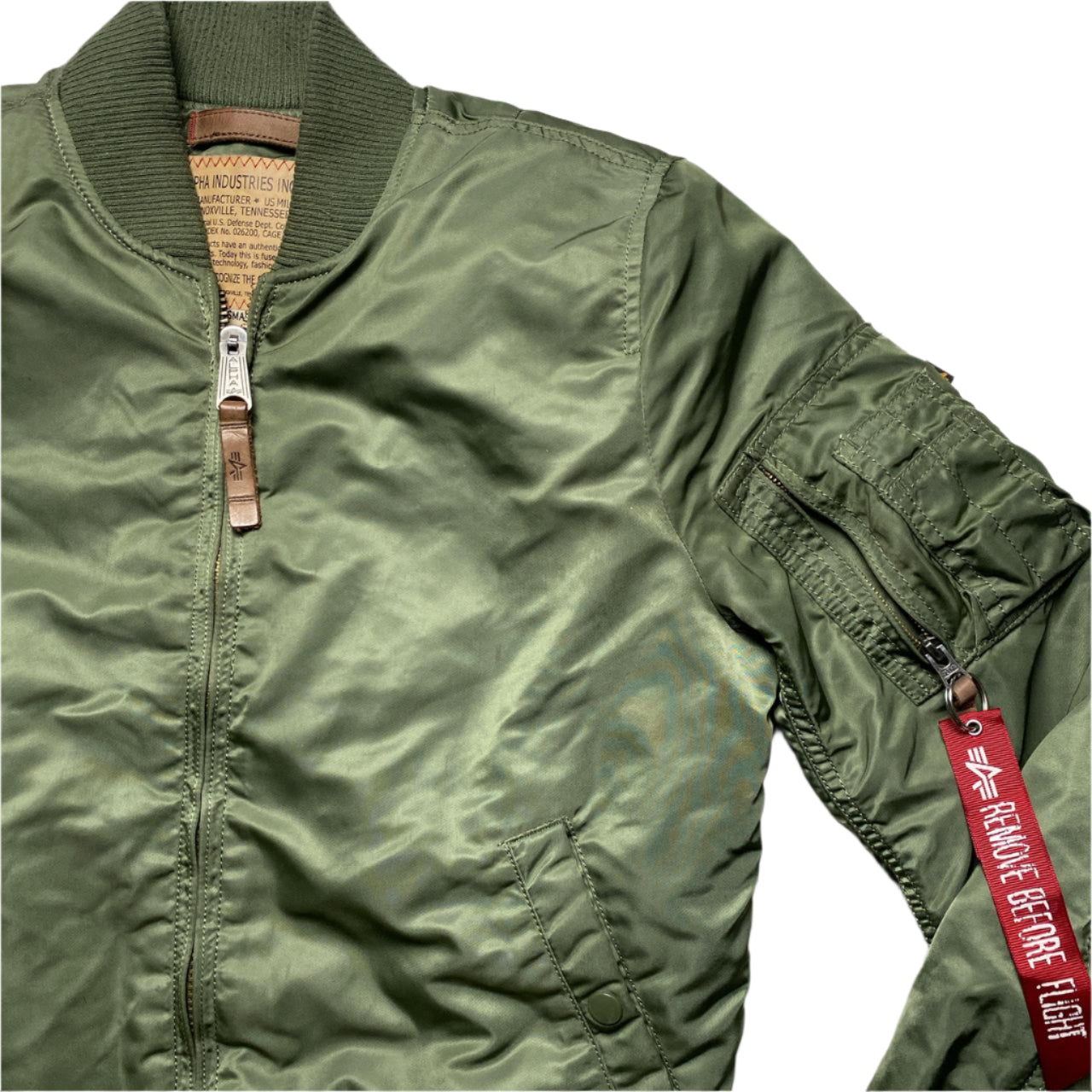 Alpha Industries Khaki Military Green and Orange Bomber Jacket (S)