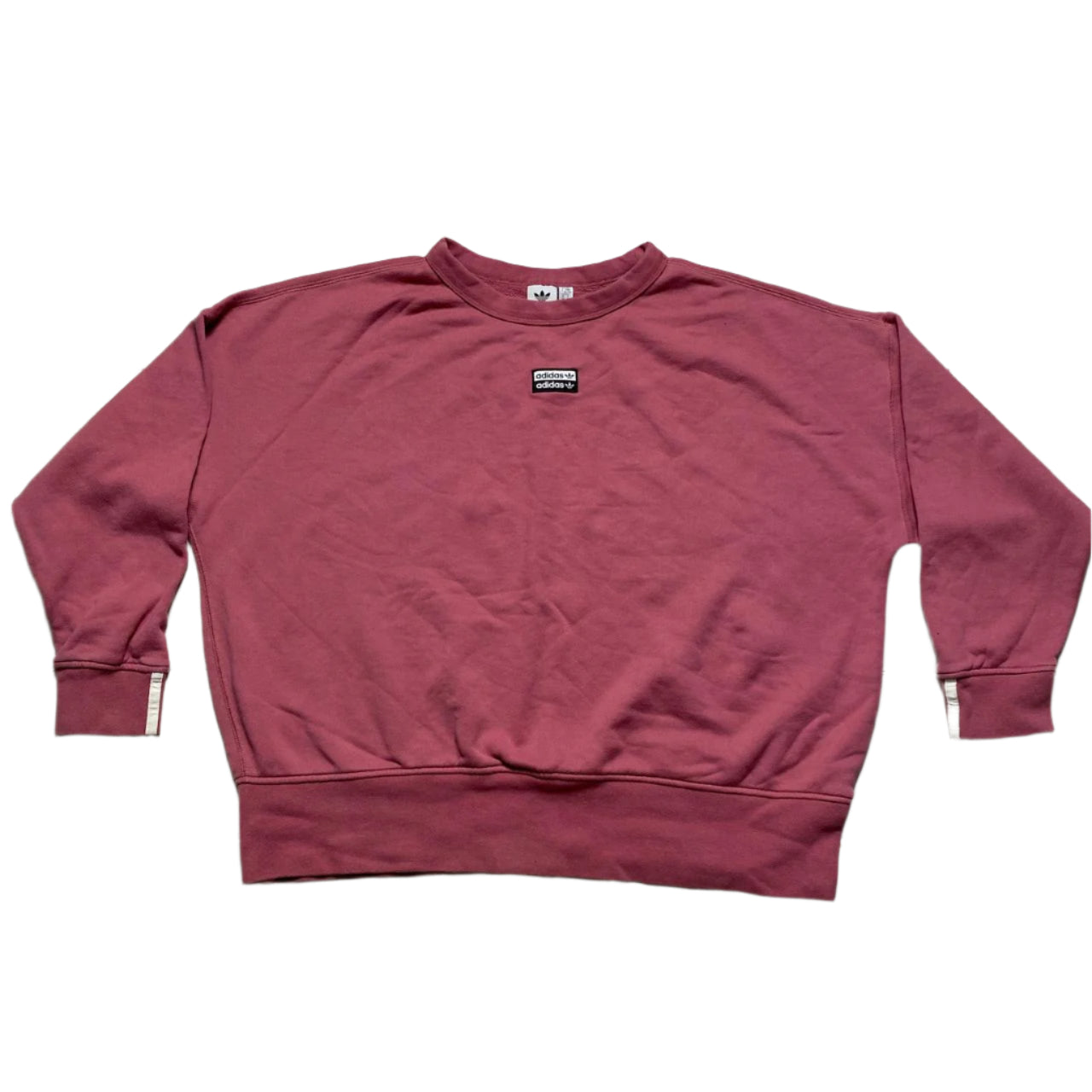 Adidas Originals Oversized Cropped Pink and White Jumper (XL)