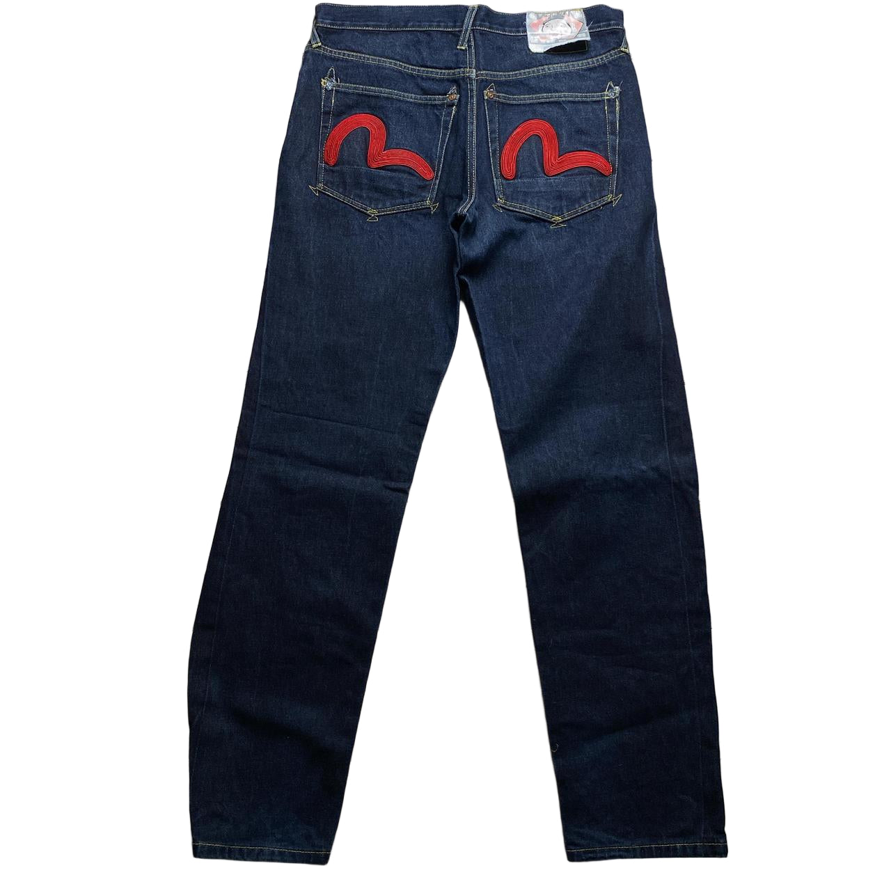 Evisu Navy Red Daicock Swoosh Baggy Jeans (34W)