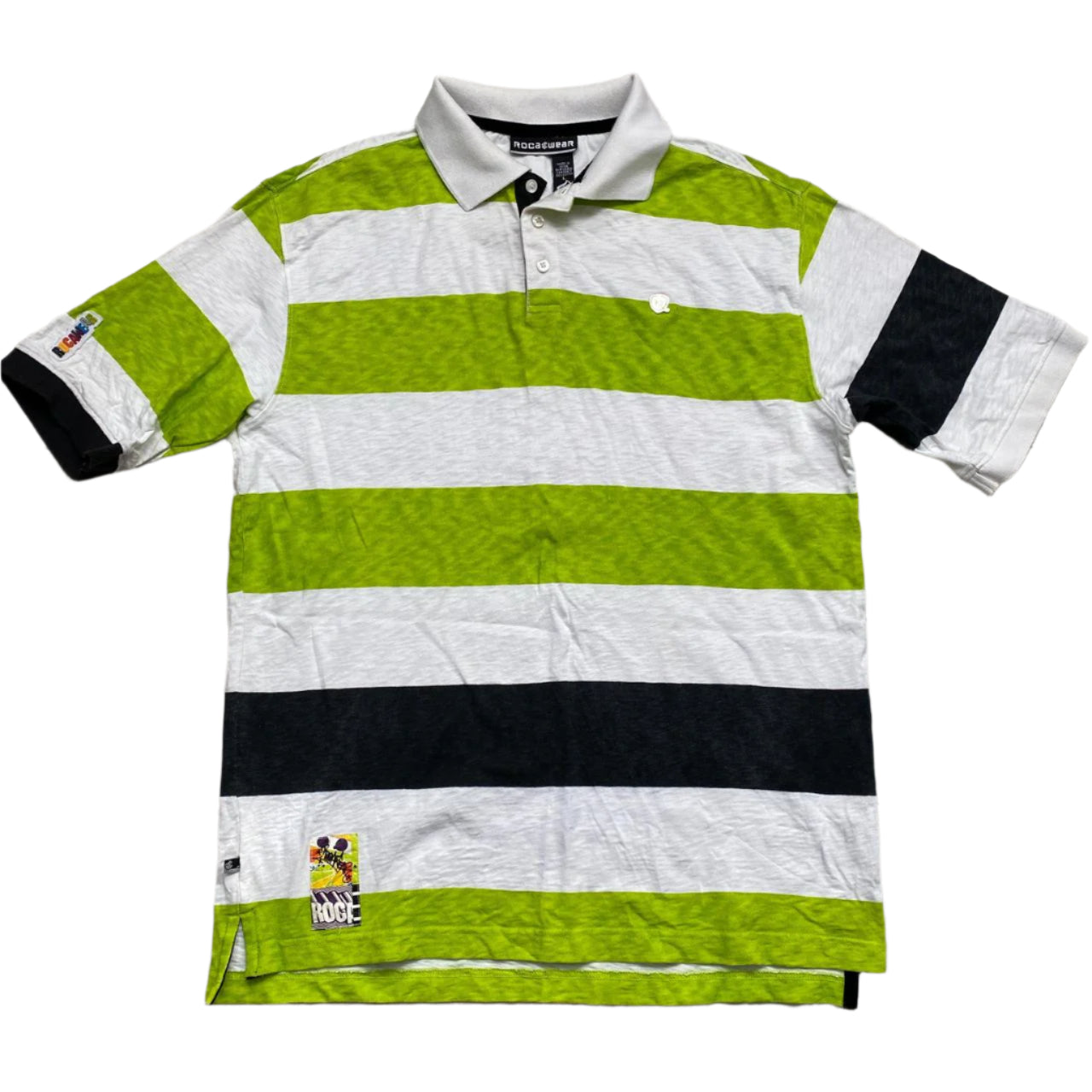 Rocawear Green White and Navy Polo Shirt (L)