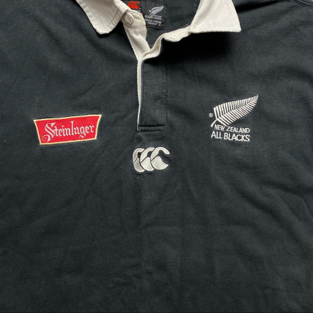 New Zealand All Blacks Canterbury Vintage Long Sleeve Rugby Polo Shirt (L)