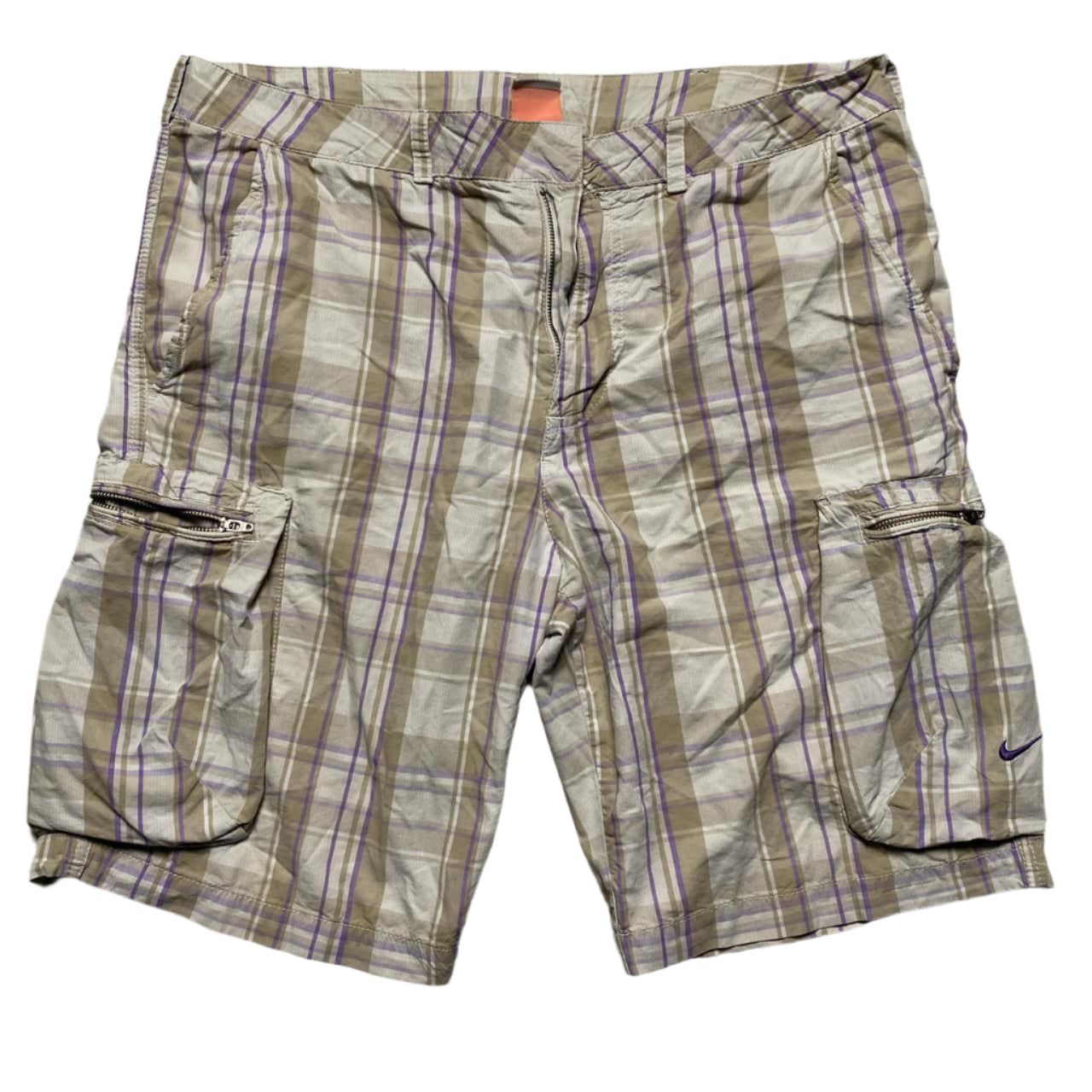 Nike Athletic Department Cargo Shorts Cream and Purple (34W)