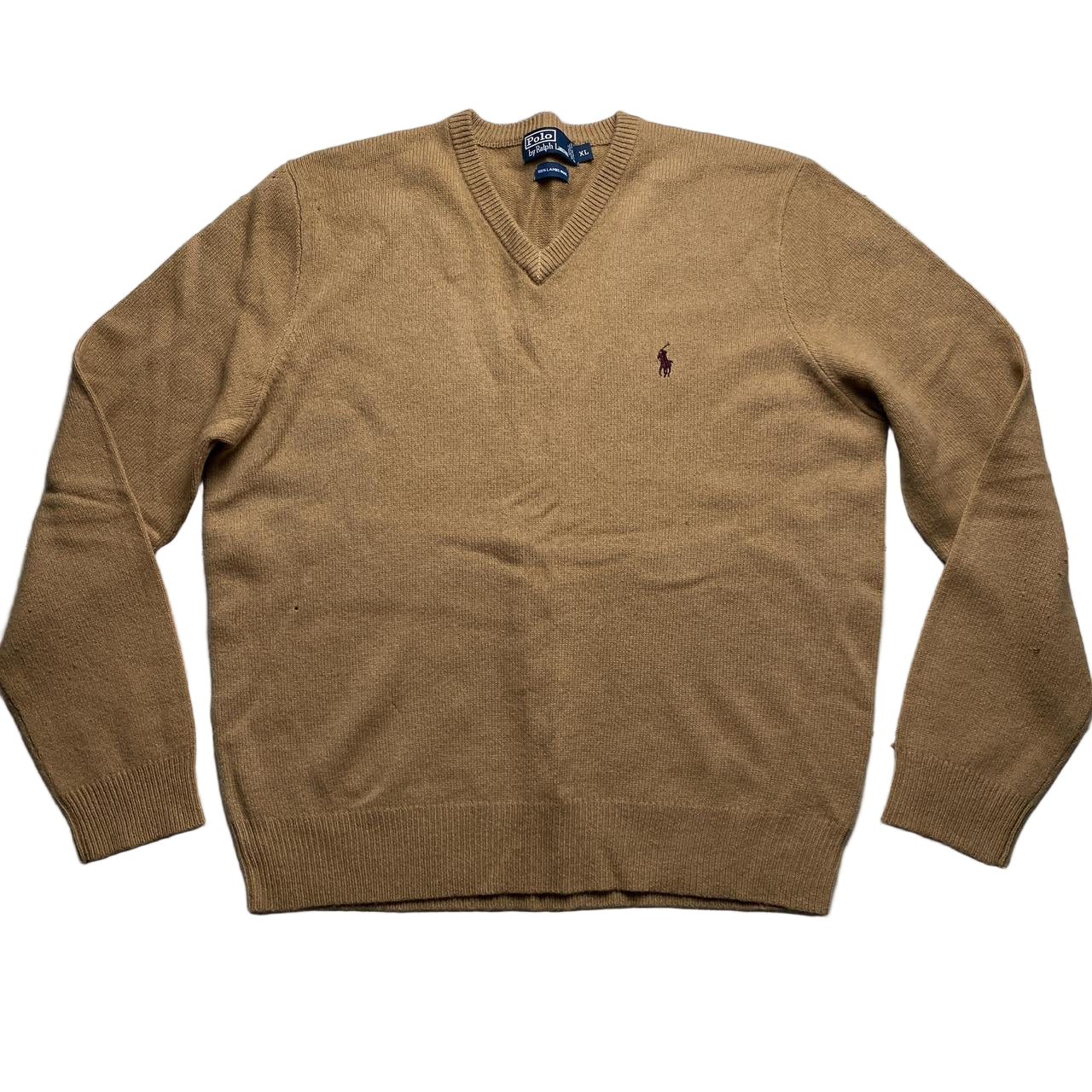 Ralph Lauren Polo Lambs Wool Brown V Neck Jumper (XL)