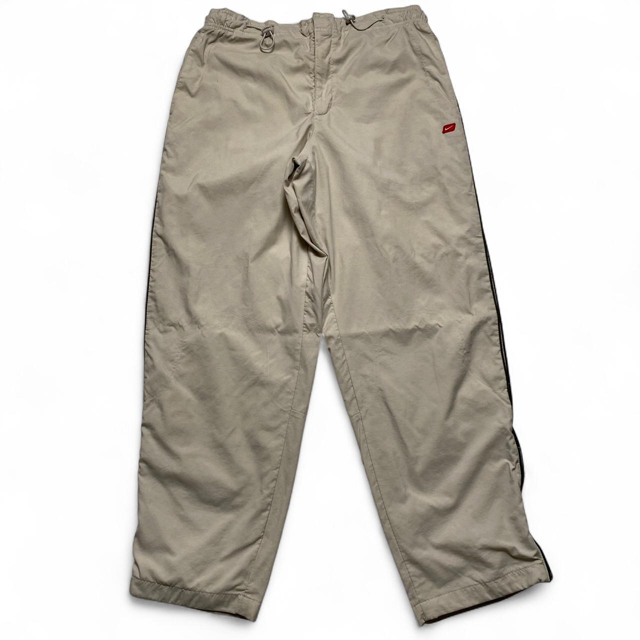 Nike Beige Y2K Vintage Shell Trackpant Hexi Logo Red White Swoosh Bottoms (XL)