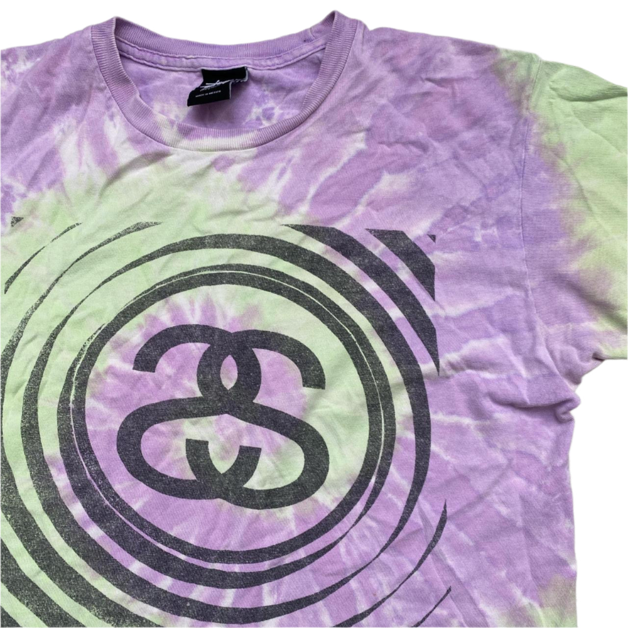 Stussy Tie Dye Purple Green and Black T Shirt (M)