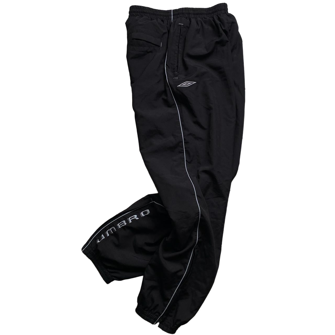 Umbro Vintage Black and Grey Spellout Shell Trackpant Bottoms (S)