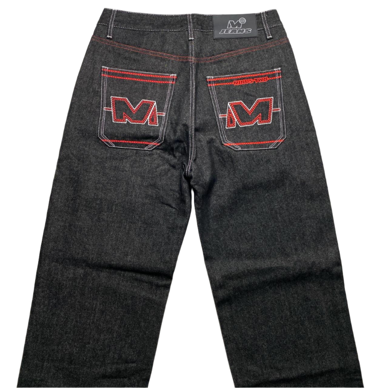Minus Two Jean Black Charcoal Grey and Red Embroidery Jeans (32W/36W)
