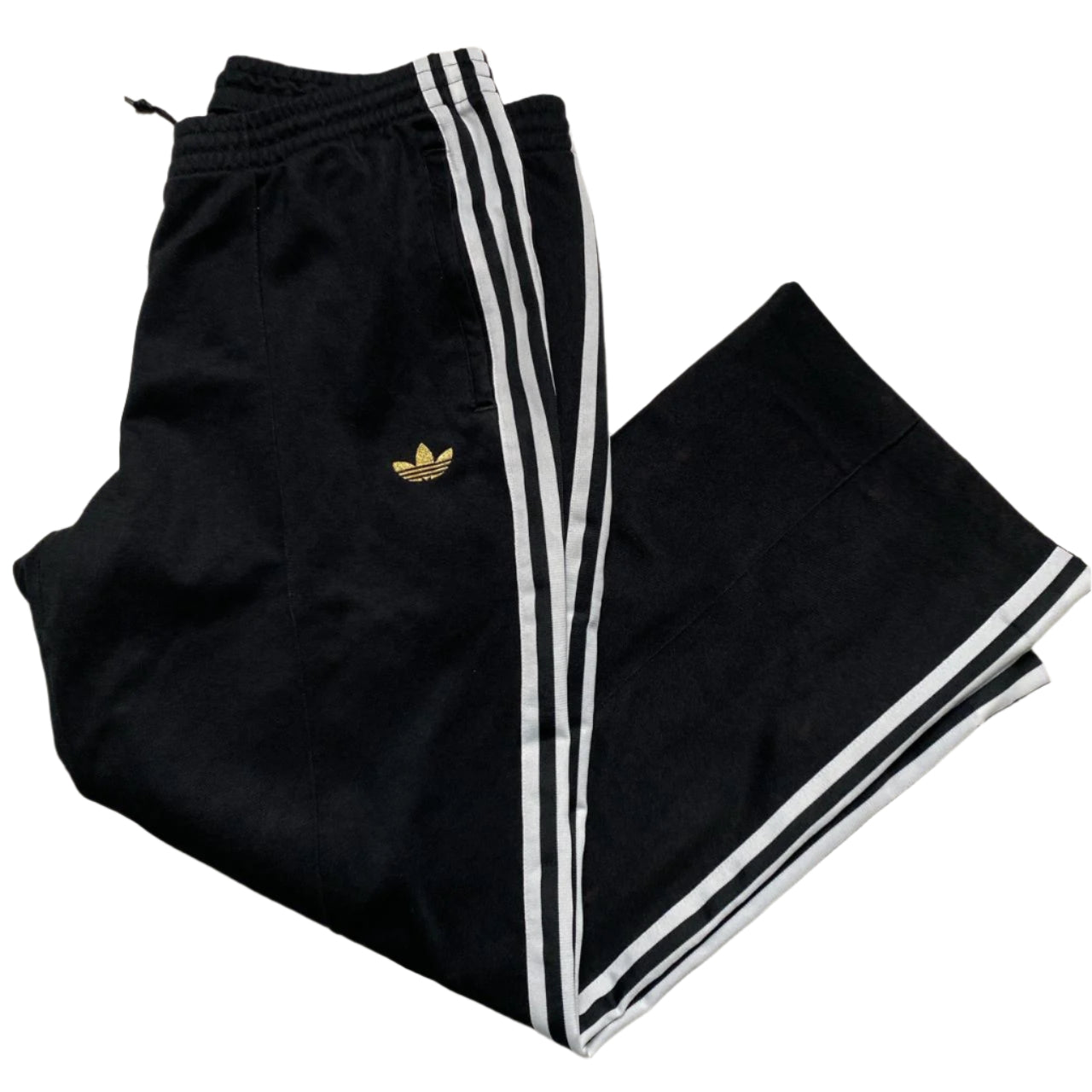 Adidas Originals Black Gold and White Stripe Trackpant Bottoms (L)