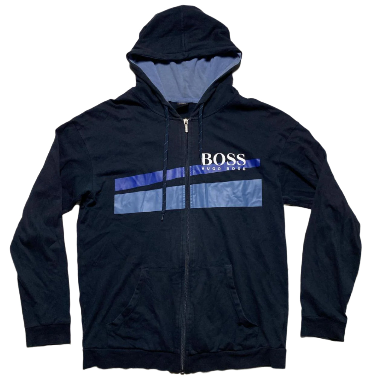 Hugo Boss Navy Blue and White Hoodie (M)