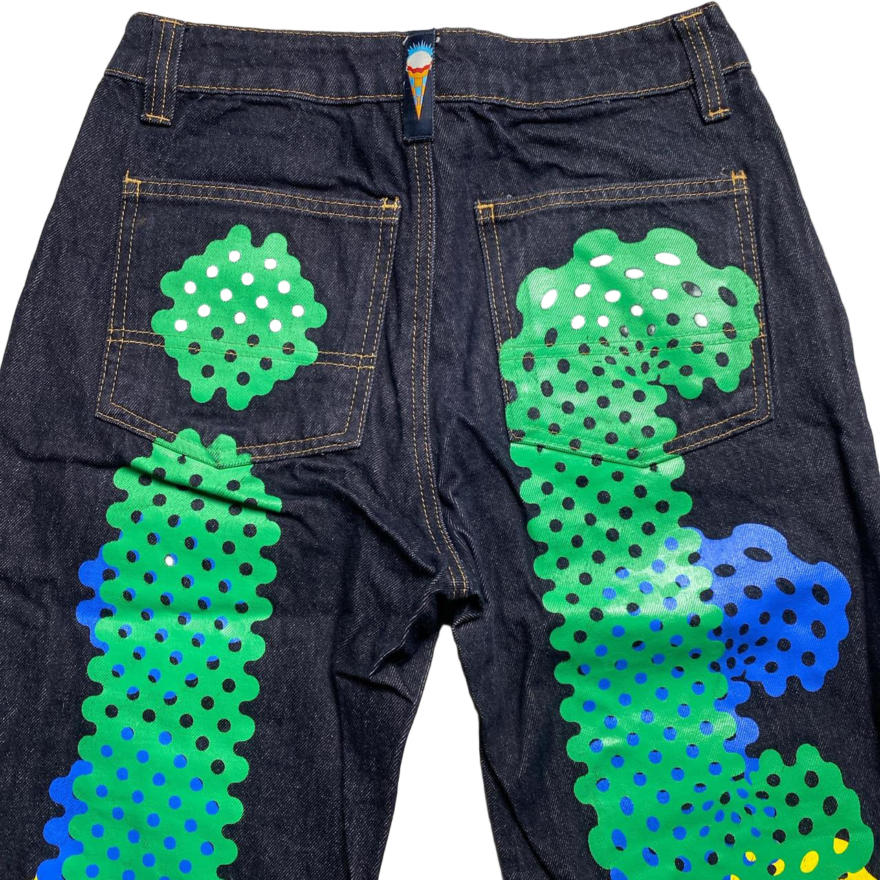 Ice Cream Big Print Graphic Jeans Green Blue and Yellow (28W)