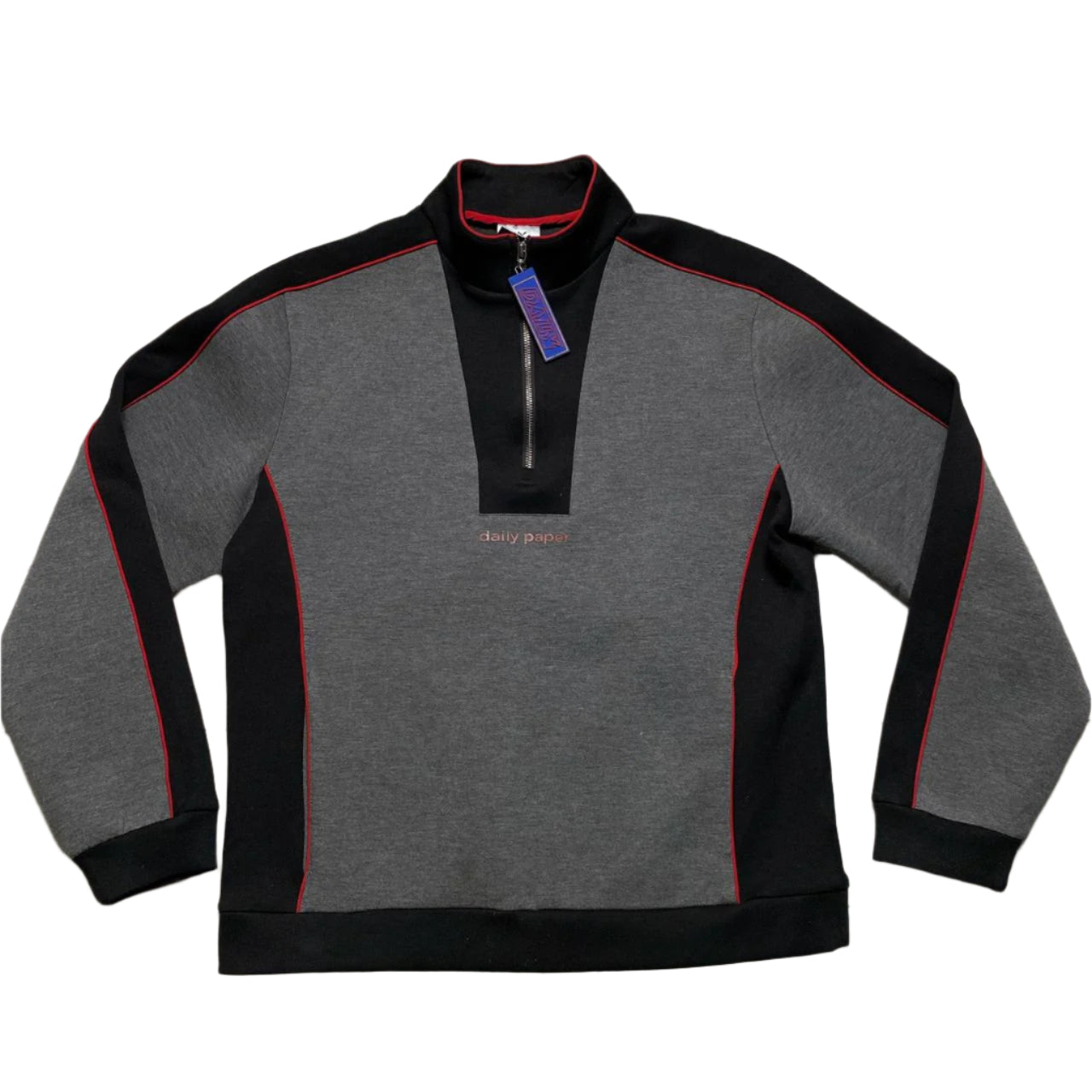 Daily Paper Grey Black and Red Quarter Zip Jumper (L)