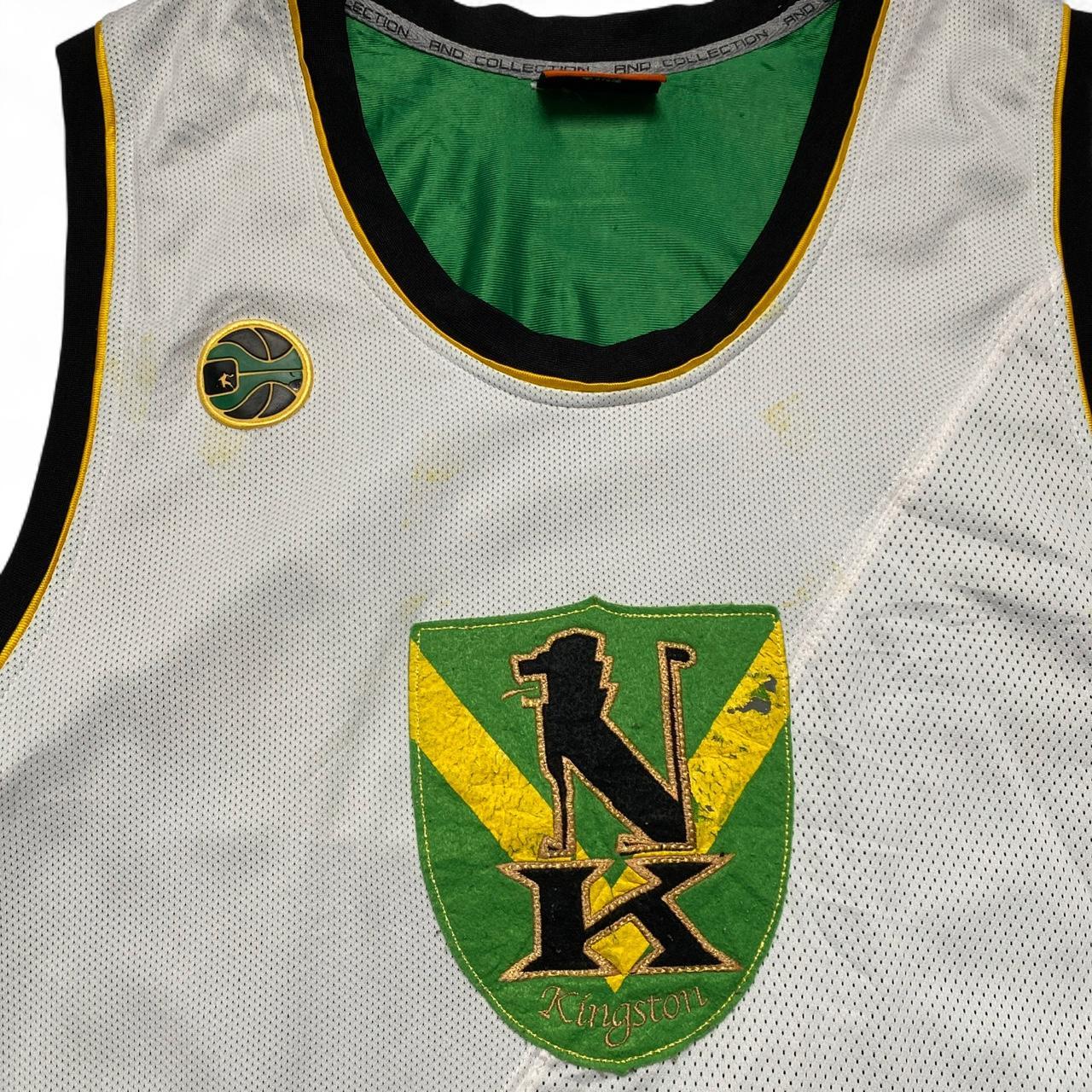 And1 Vintage y2k Kingston Jamaica Basketball Vest Jersey White Black Yellow and Green (XL)