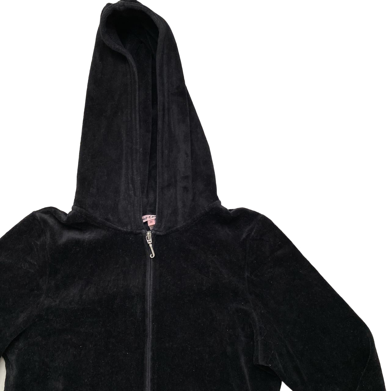 Juicy Couture Black and Pink Diamante Velour Hoodie (M)