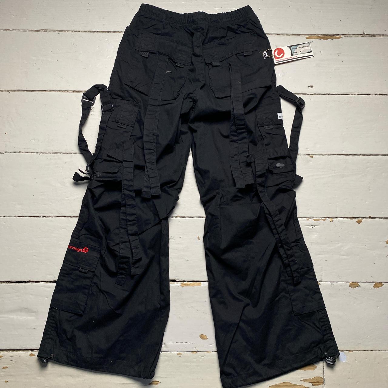 Criminal Damage Bondage Vintage y2k Baggy Black and Red Cargo Combat Trousers
