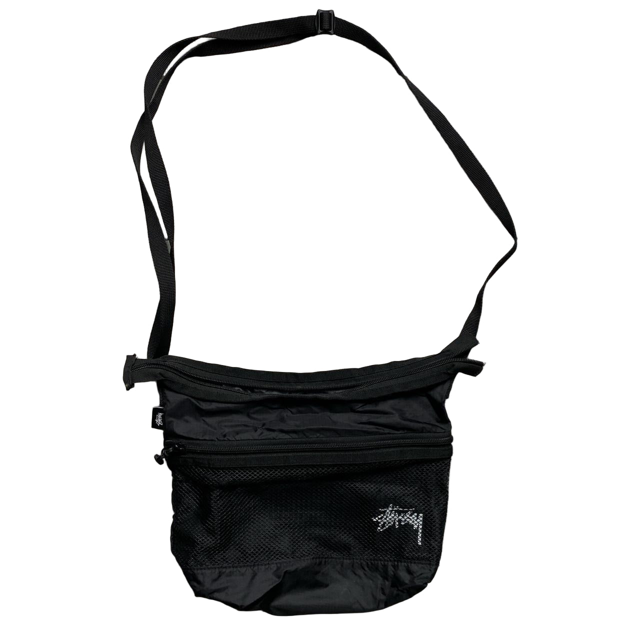 Stussy Black and White Mesh Pouch Bag