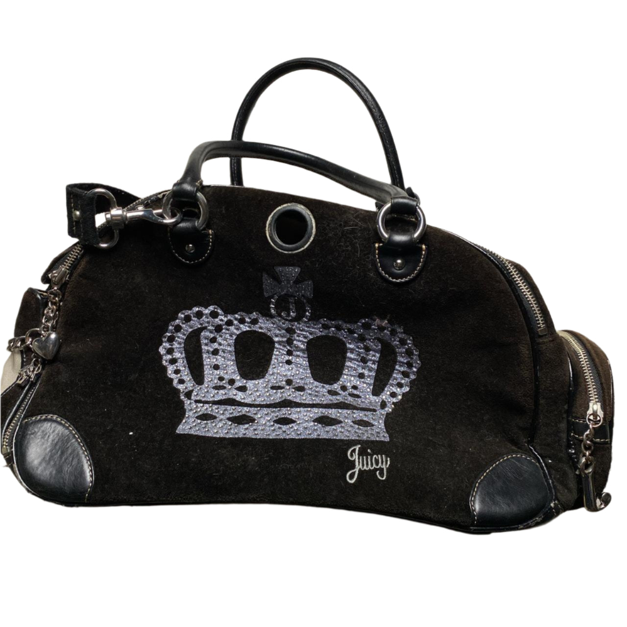 Juicy Couture Brown Suede and Silver Crown Doggy Couture Dog or Cat Holder Travel Bag