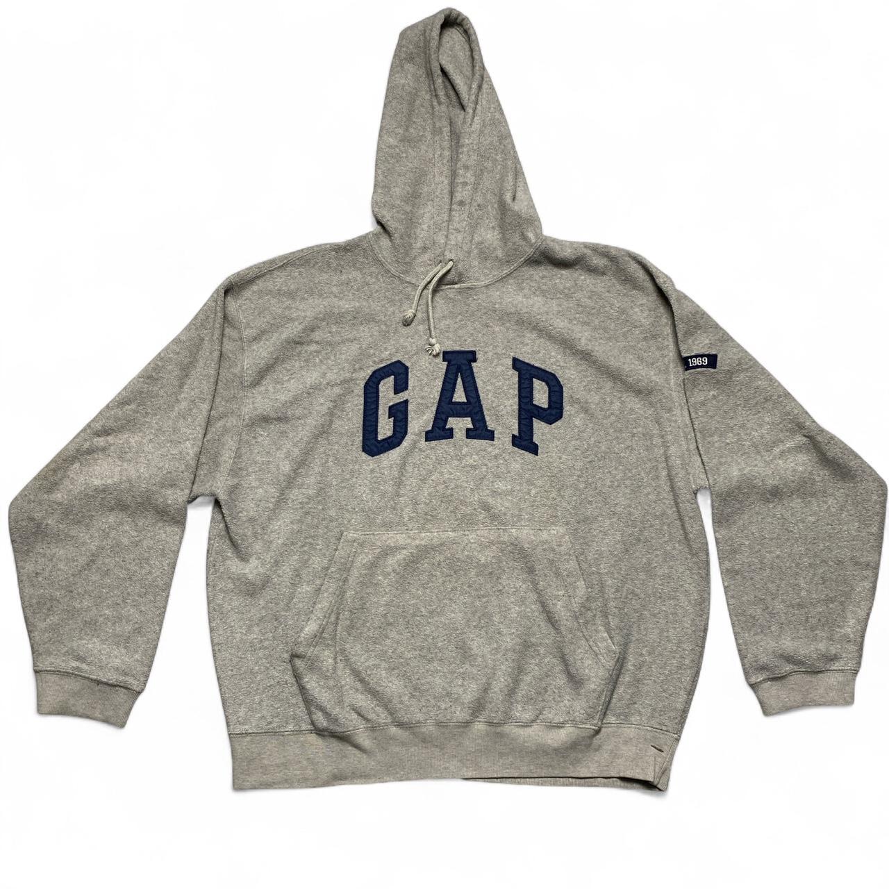 GAP Grey Fleece Hoodie Navy Spellout (M)