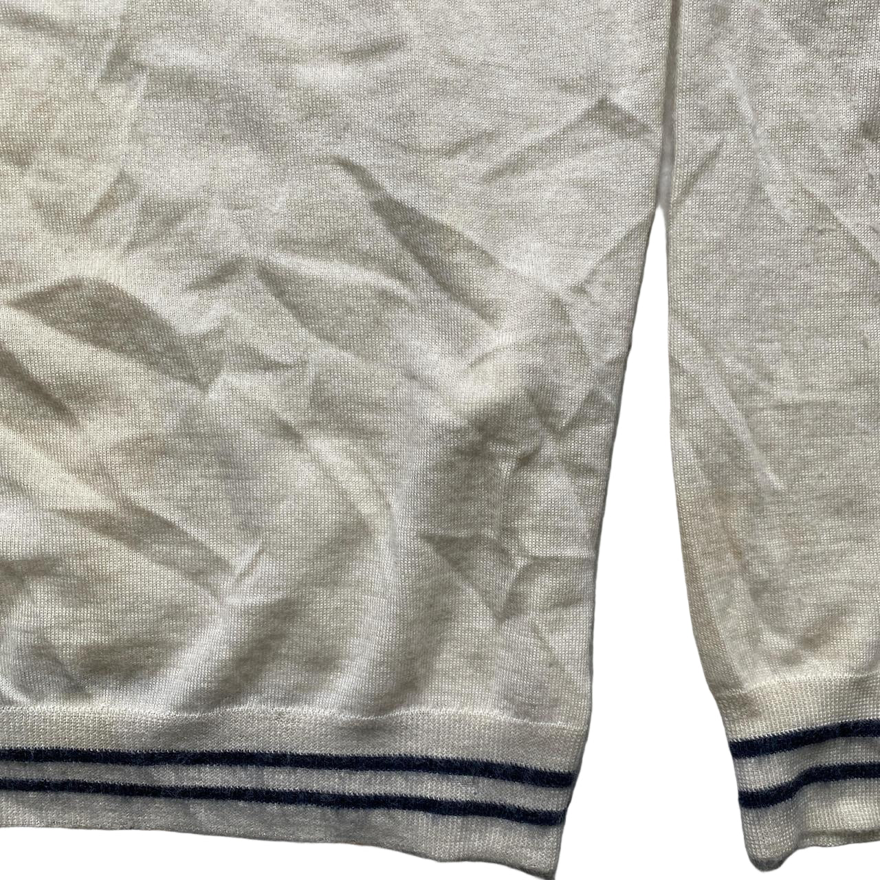 Gucci Vintage Cream and Navy Wool Polo Long Sleeve Jumper Shirt (L)