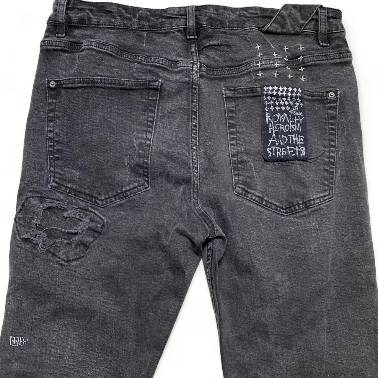 Ksubi Charcoal Grey Slim Distressed Patchwork Slim Jeans