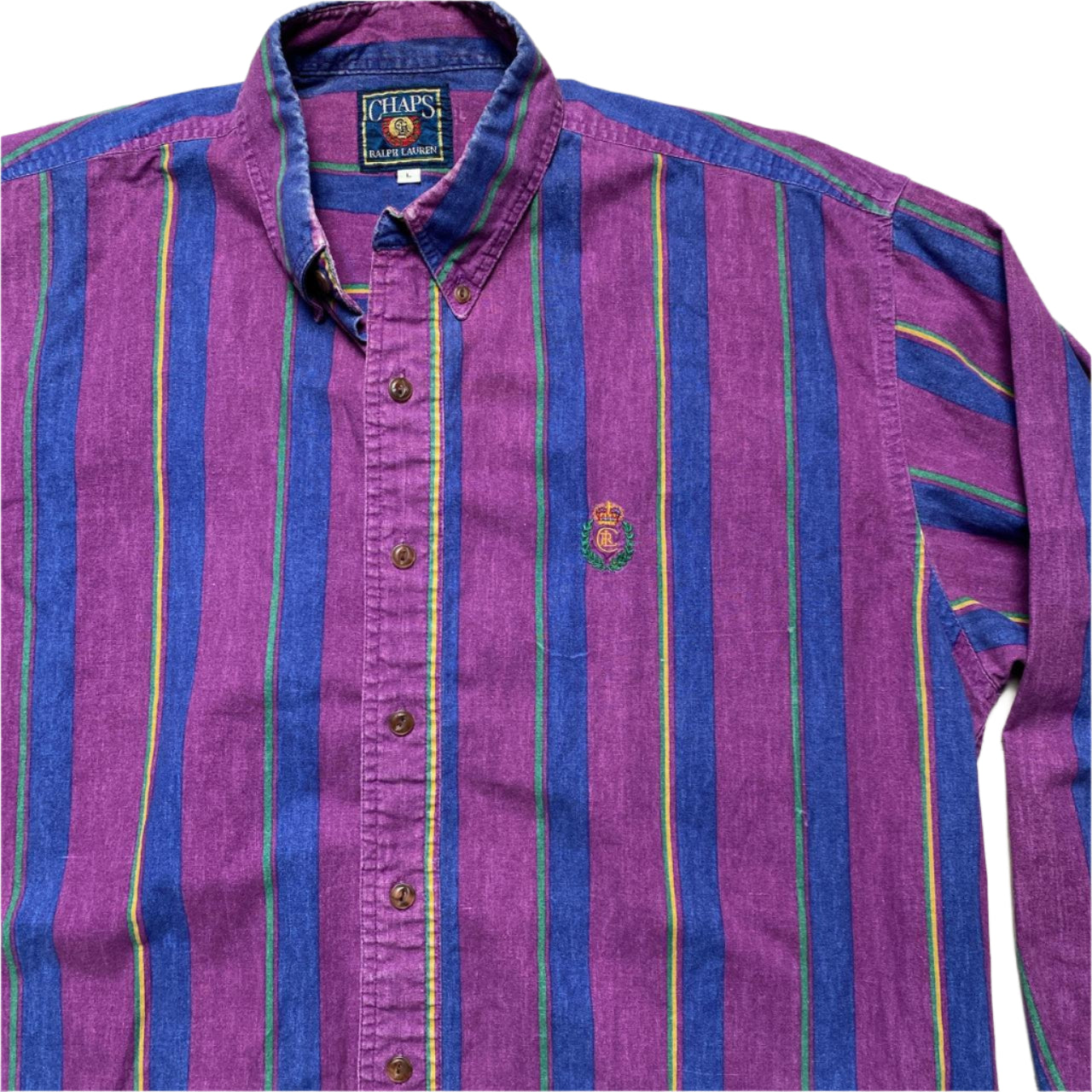 Chaps Vintage 90’s Purple and Blue Striped Shirt (L)