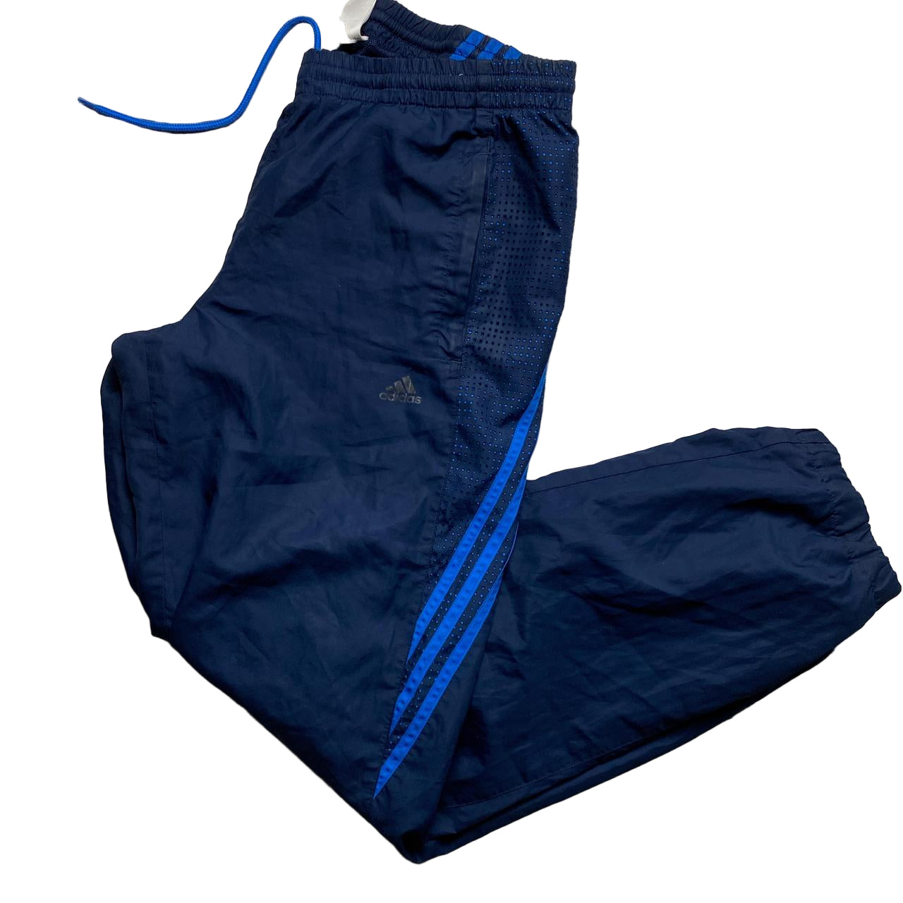 Adidas Navy and Blue Stripe Shell Trackpant Baggy Bottoms (M)