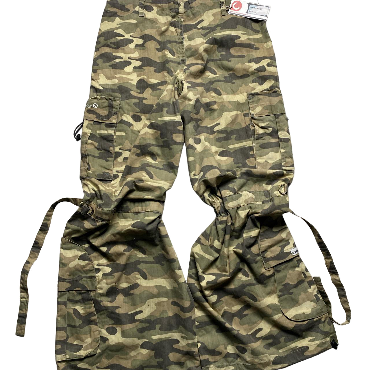 Criminal Damage Light Green Khaki Camouflage Cargo Baggy Vintage y2k Combat Trousers (30/32W)
