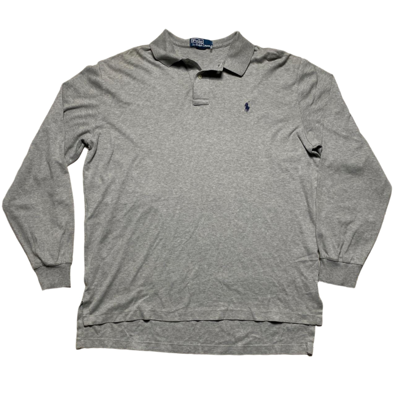 Ralph Lauren Polo Grey and Navy Blue Pony Long Sleeve Polo Shirt (XL)