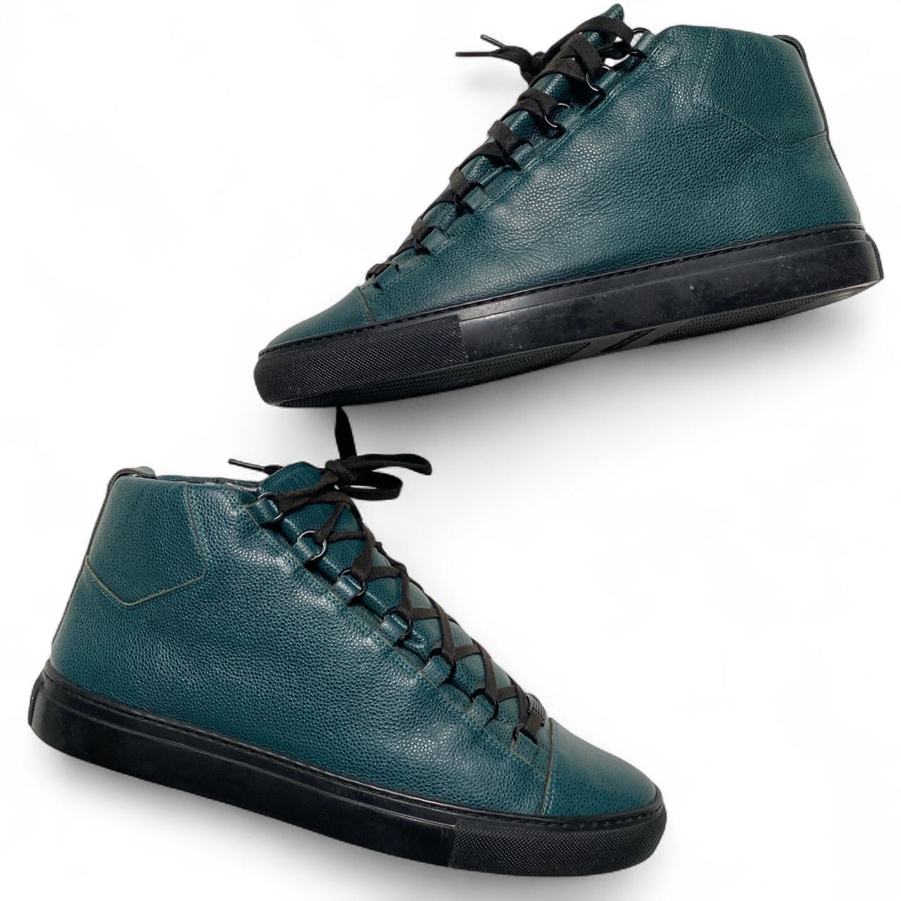 Balenciaga Arena Dark Green and Black Leather High Top Trainers