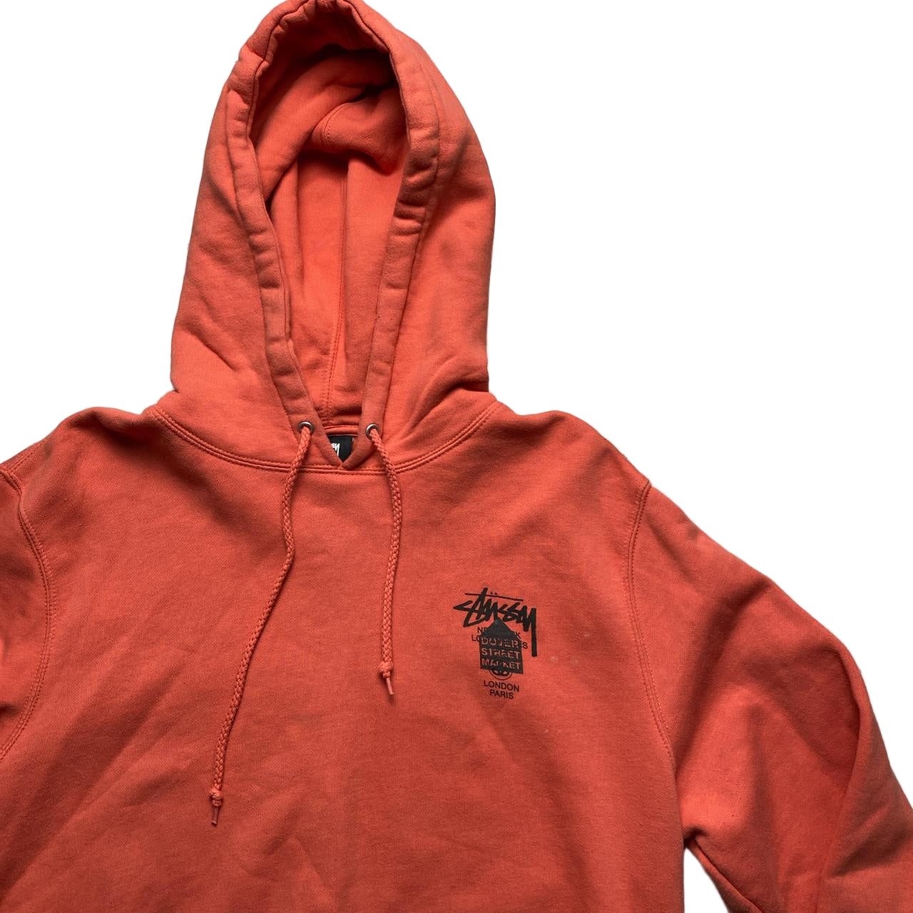 Stussy Dover Street Market Salmon Pink Orange and Black Hoodie (M)