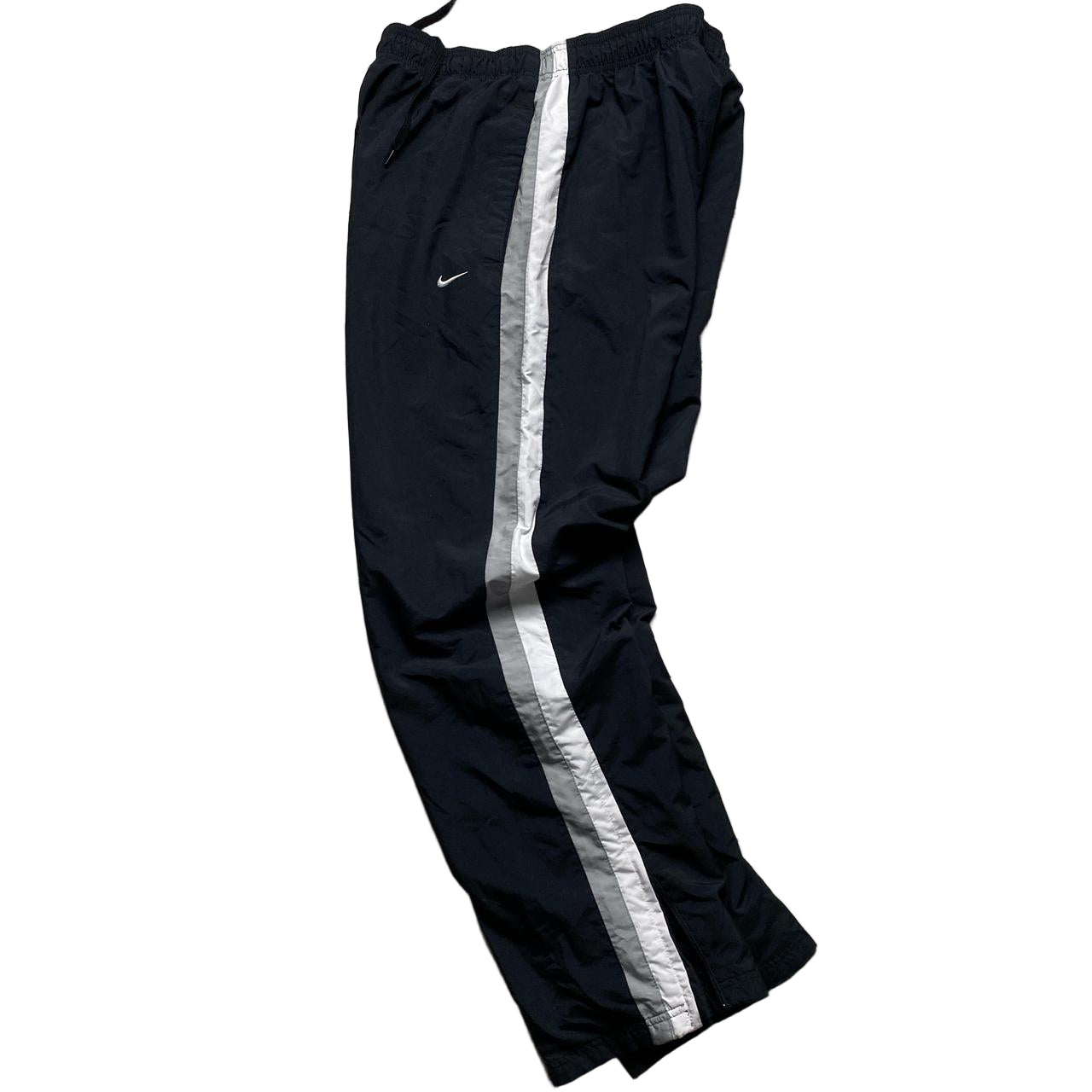 Nike Athletic Department Swoosh Vintage Black Grey and White Strip Shell Track Pant Baggy (XL)Bottoms