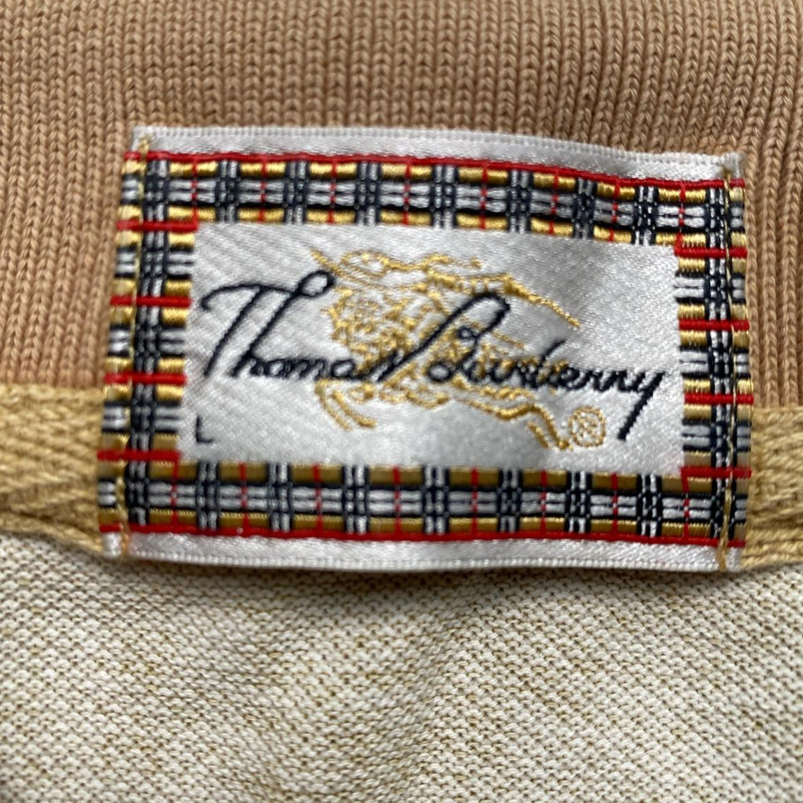 Thomas Burberry Vintage Cream and Grey Polo Shirt (L)