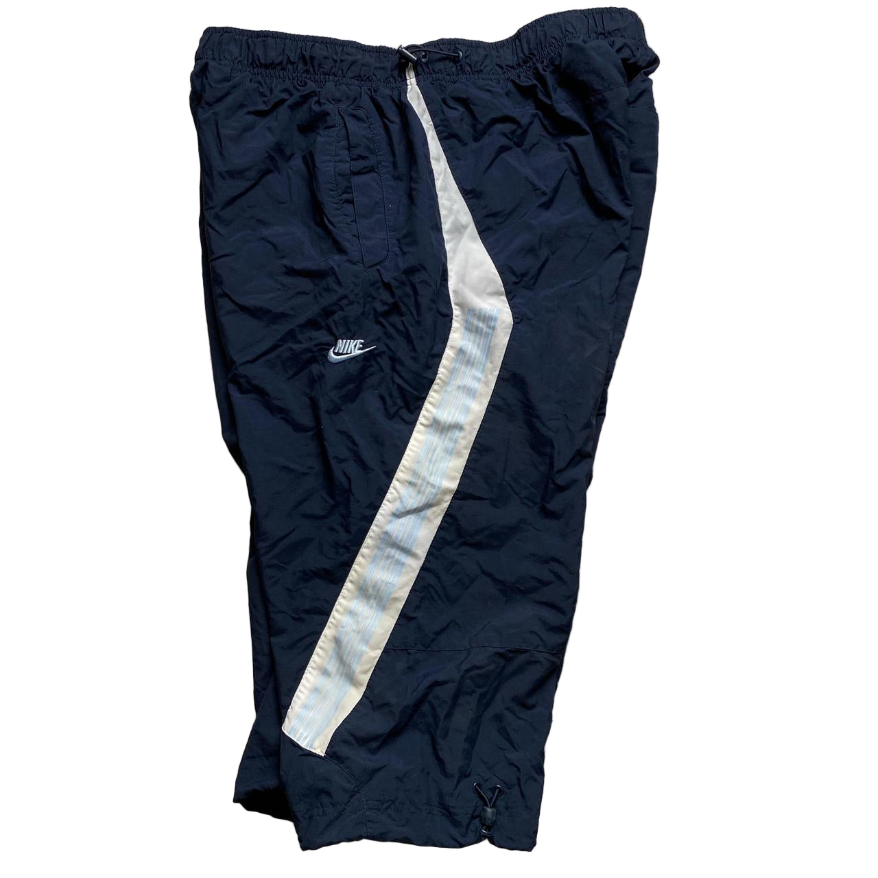 Nike Vintage y2k Navy Light Blue and White Shell Trackpant Shorts (2XL)