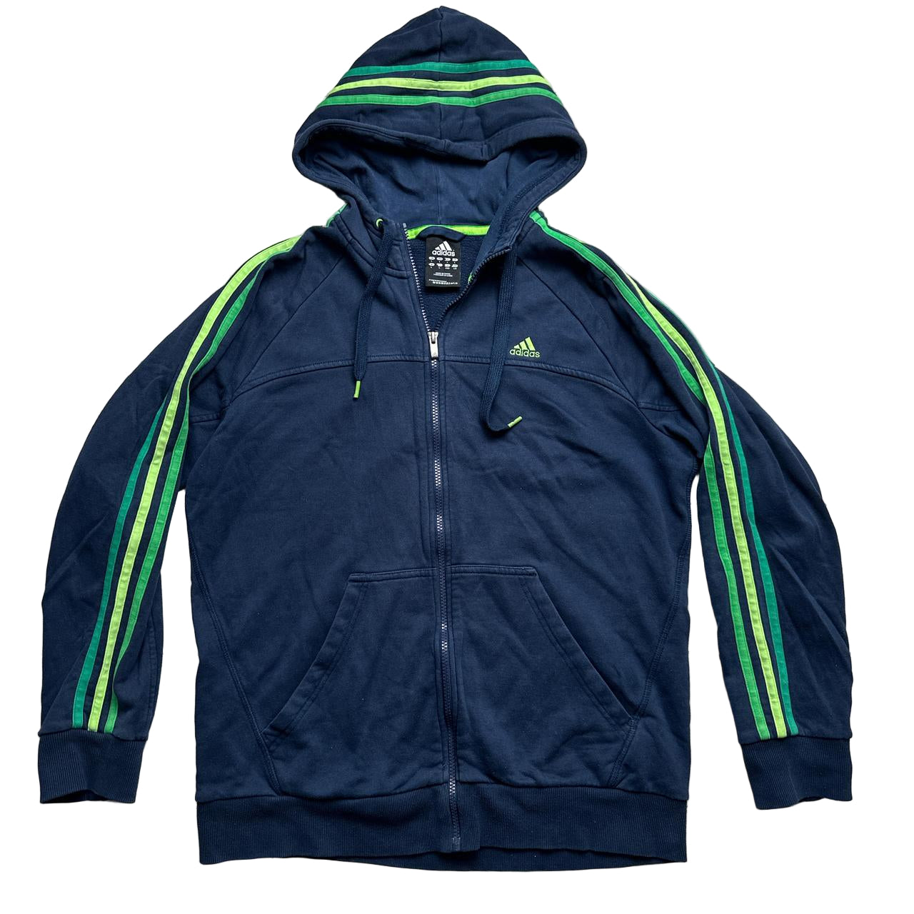Adidas Performance Essentials Navy and Tri Green Hoodie (L)