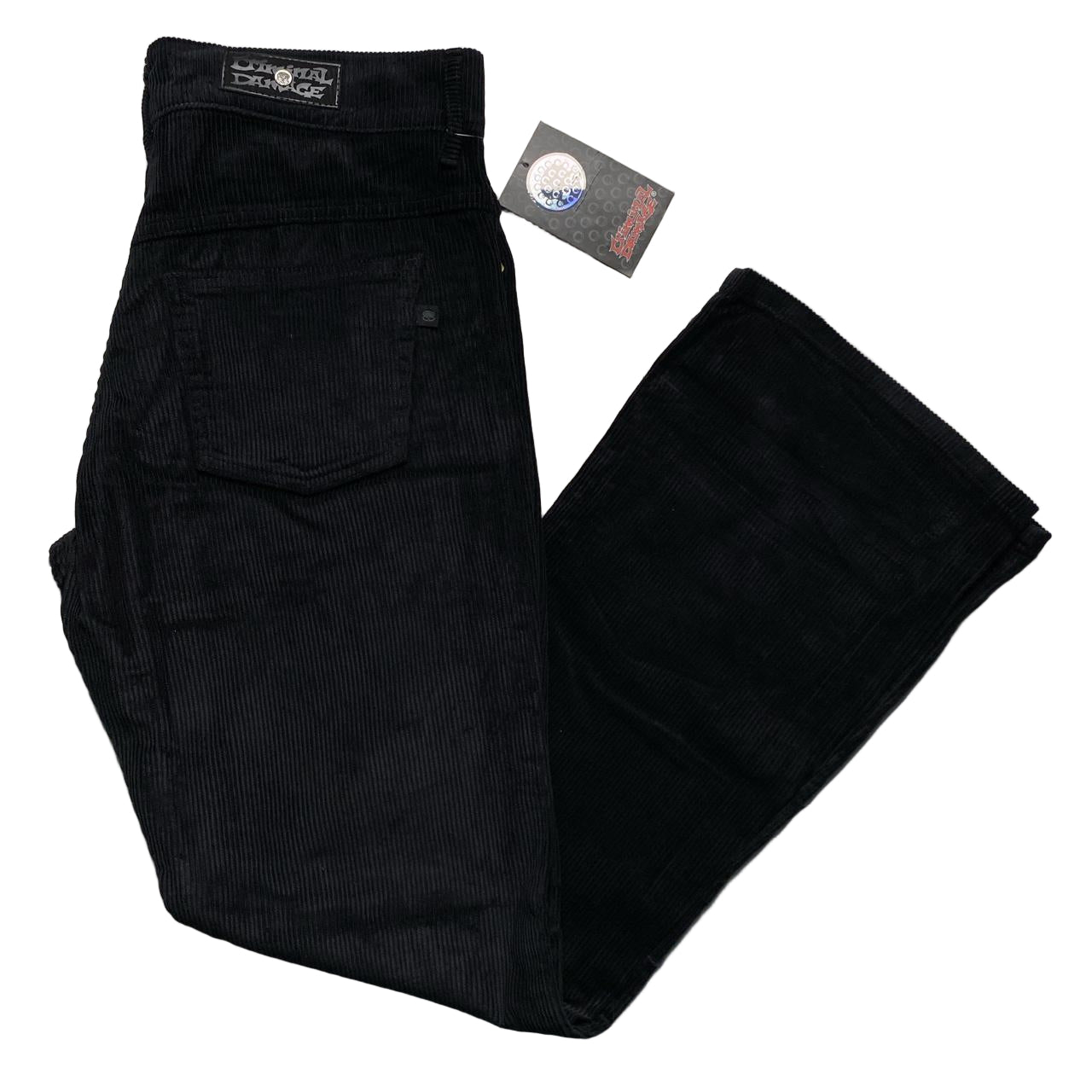 Criminal Damage Black Corduroy Bootcut Jean Trousers (34W)