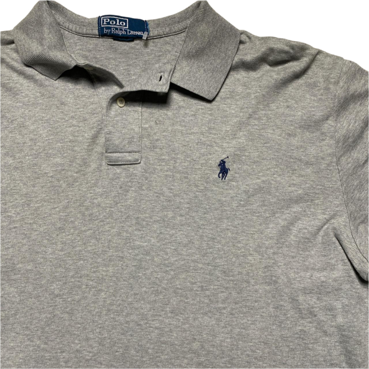 Ralph Lauren Polo Grey and Navy Blue Pony Long Sleeve Polo Shirt (XL)
