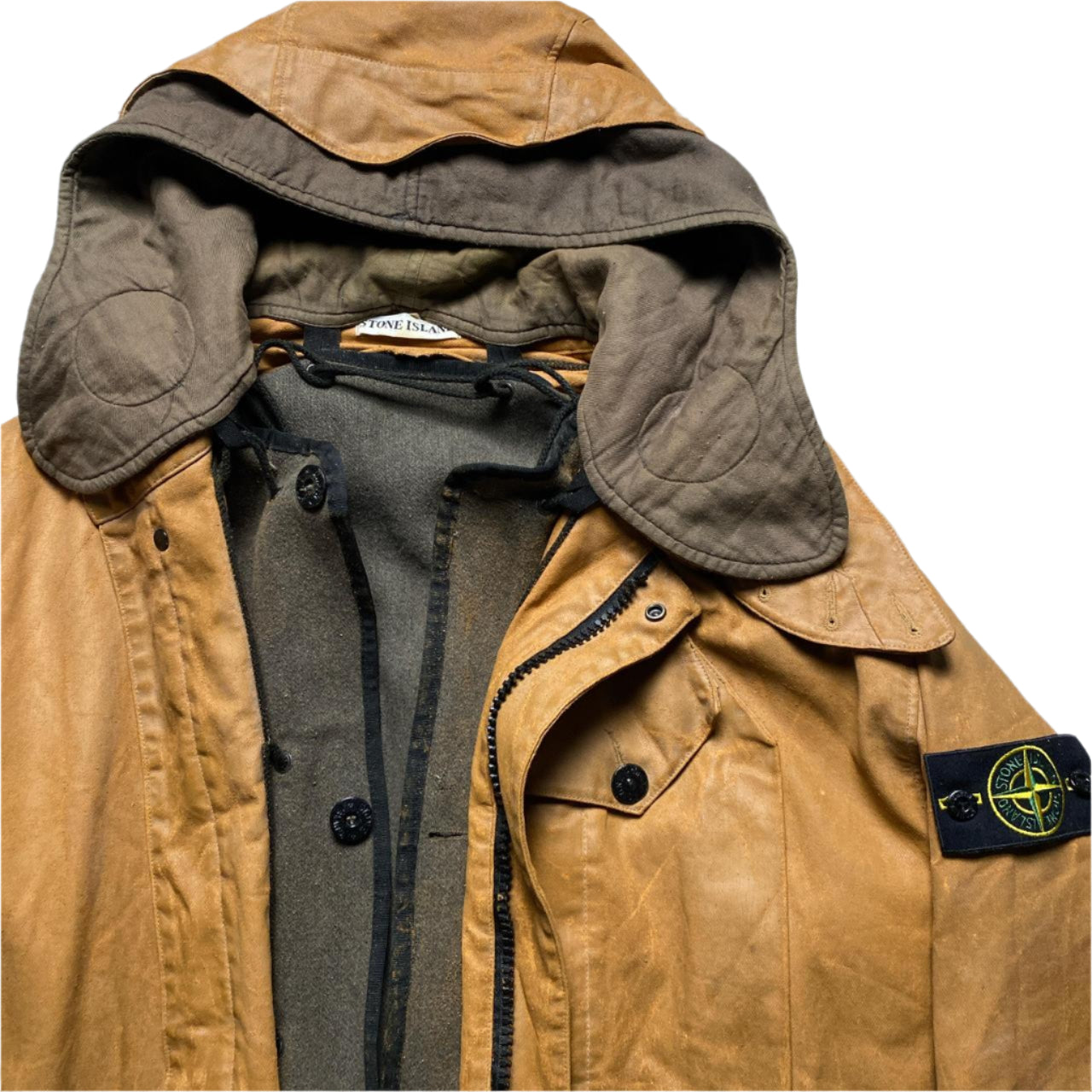 Stone Island Vintage Rubberised Dutch Rope Leather Brown 1996 Jacket (L)