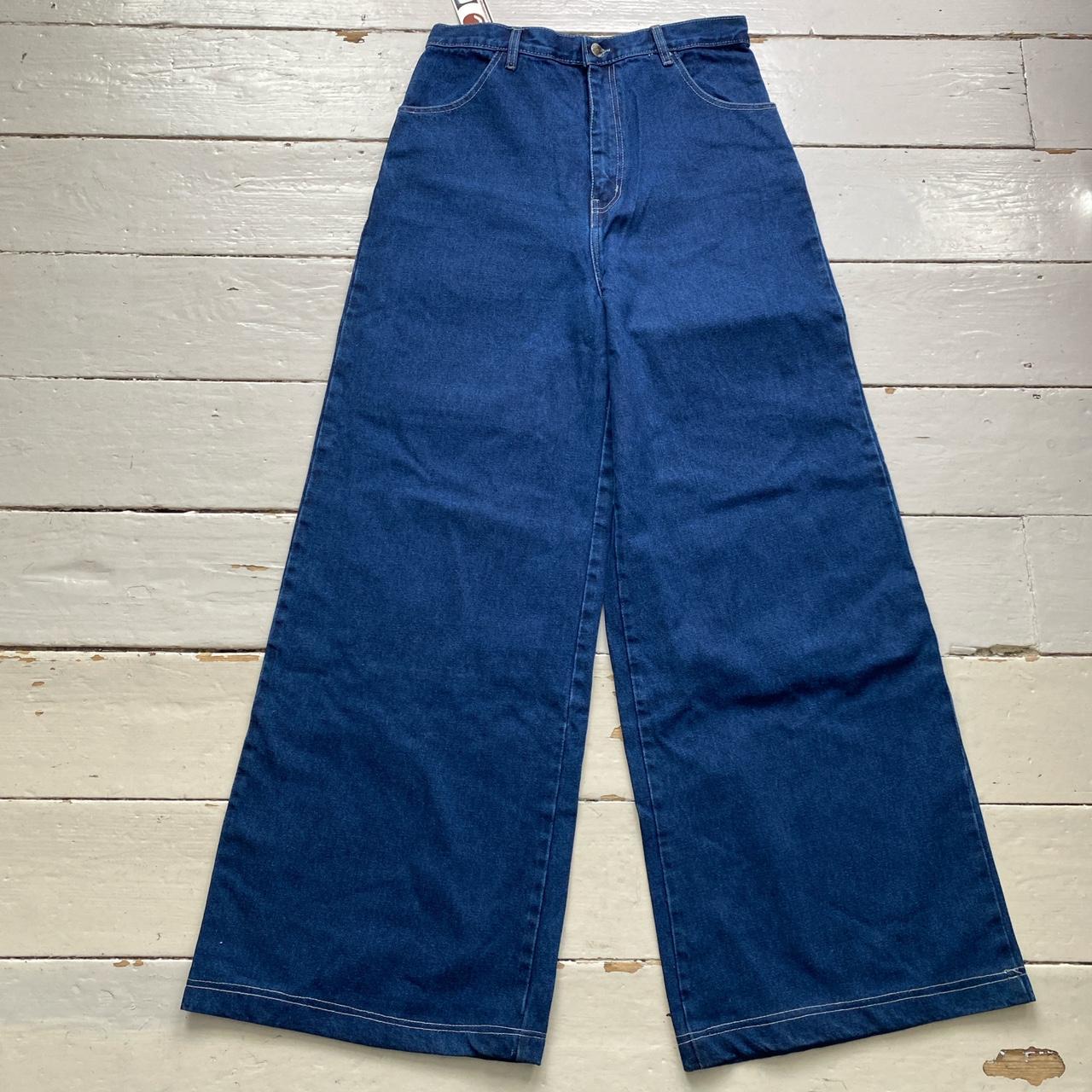 Criminal Damage Vintage Navy Baggy Cargo Carpenter Red Embroidery Jeans