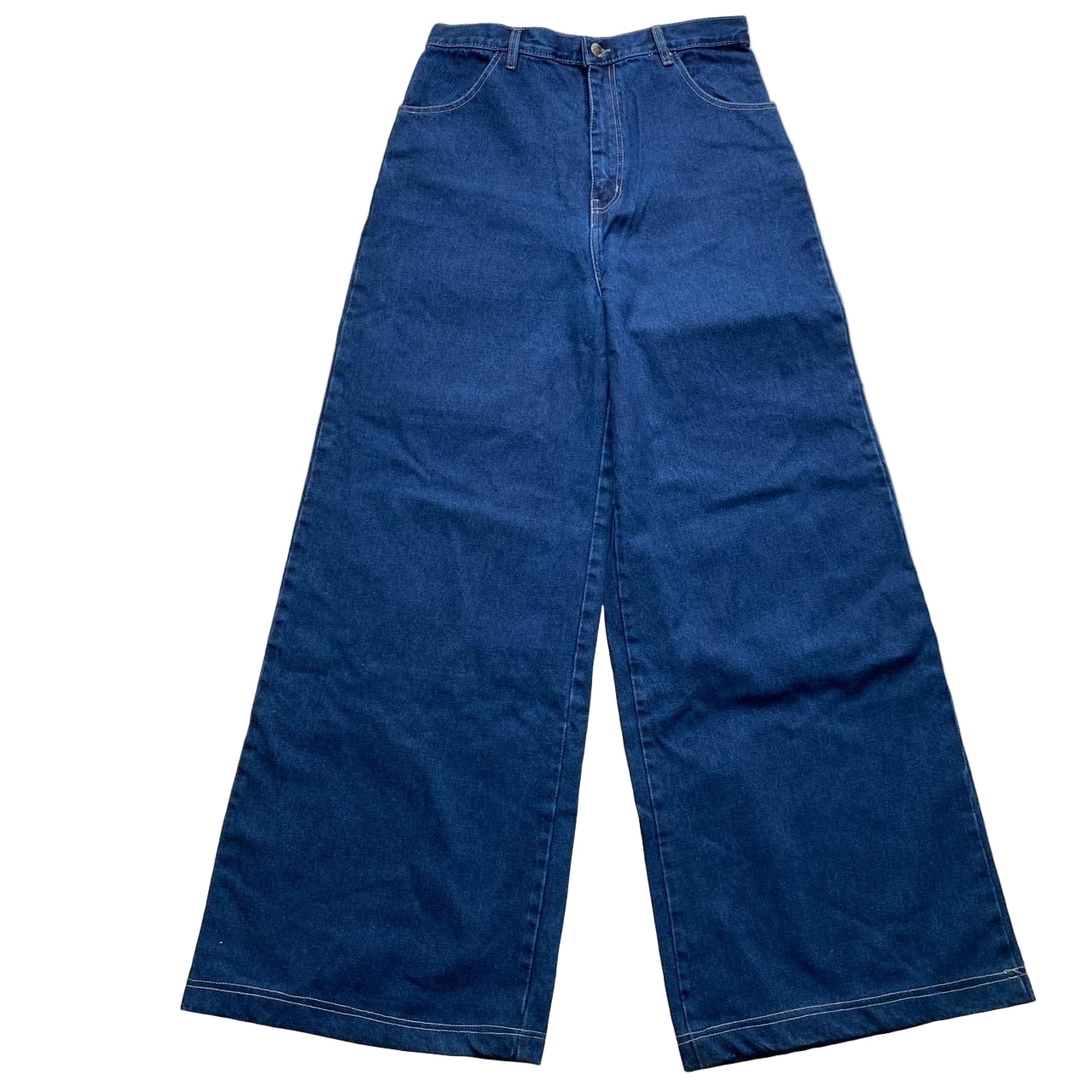 Criminal Damage Vintage Navy Baggy Cargo Carpenter Red Embroidery Jeans (34W)