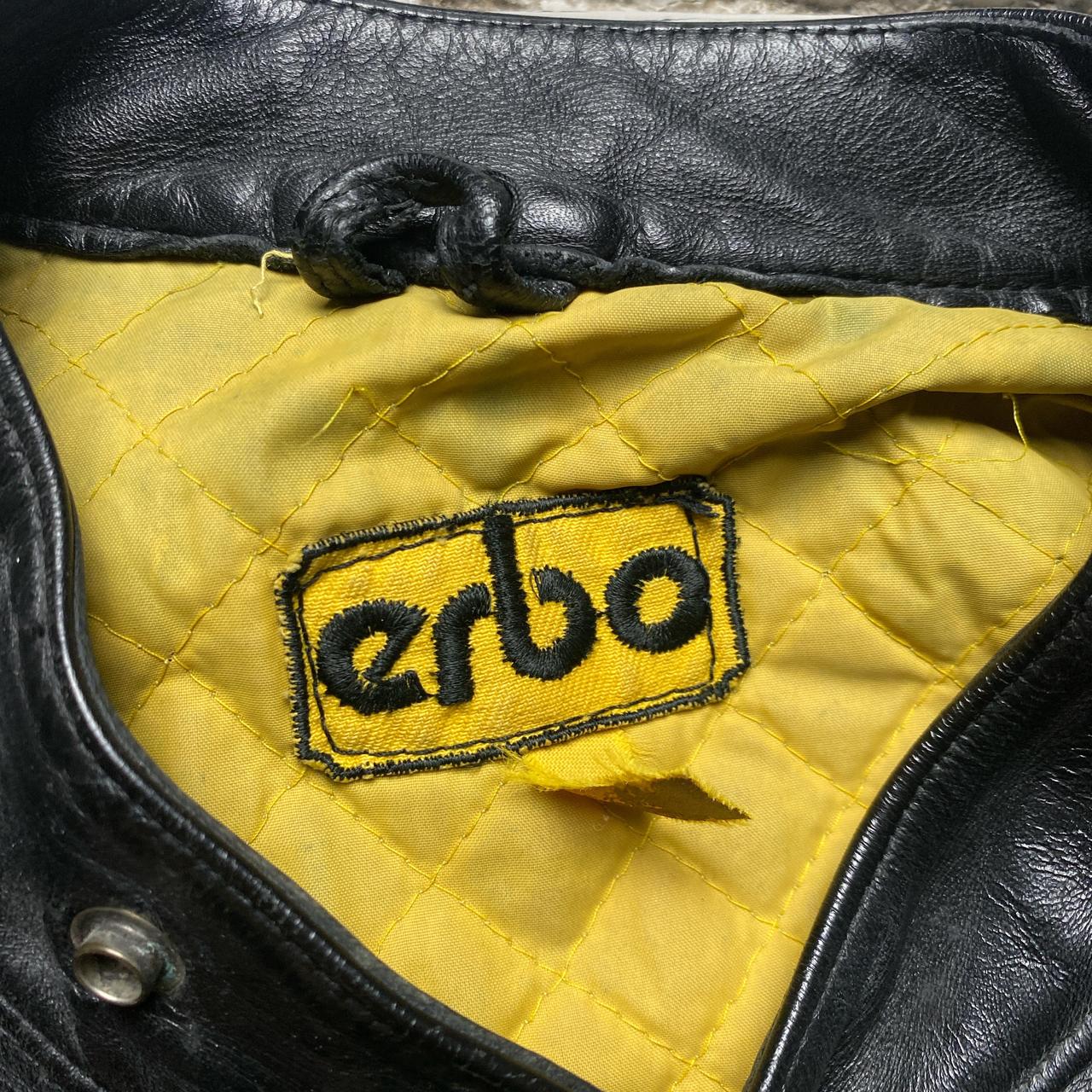 Erbo Vintage Leather Black and Yellow Biker Jacket (L)