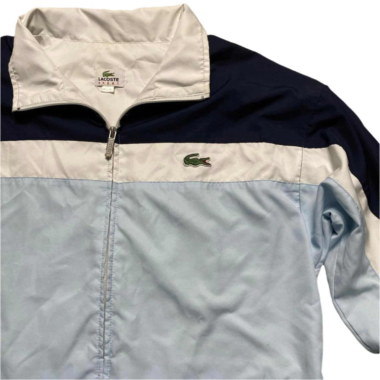 Lacoste Vintage y2k Nylon Shell Tracksuit Jacket Baby Blue Navy and White (S)