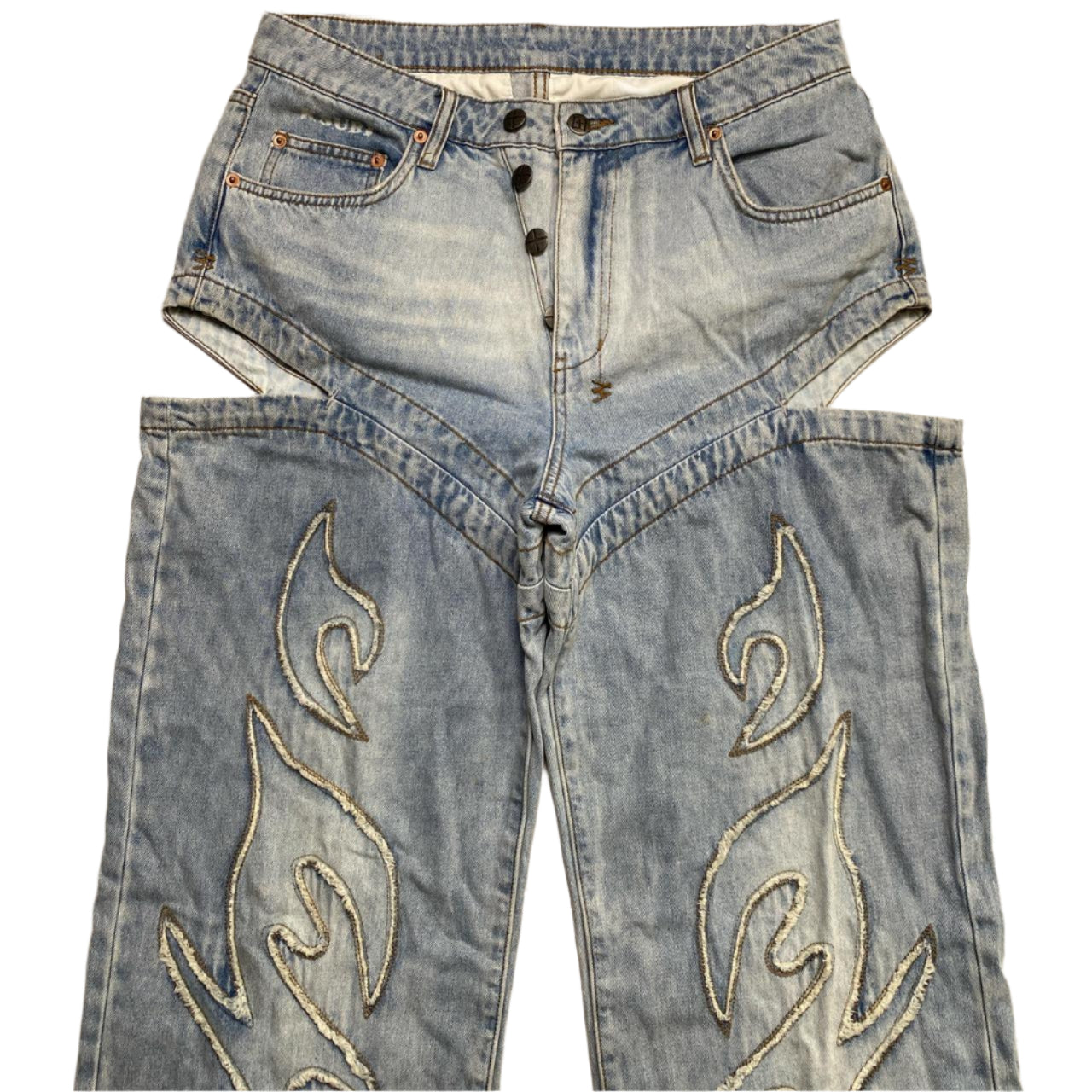 Ksubi Embroidered Flame Denim Thigh Slit Baggy Jeans (29W)