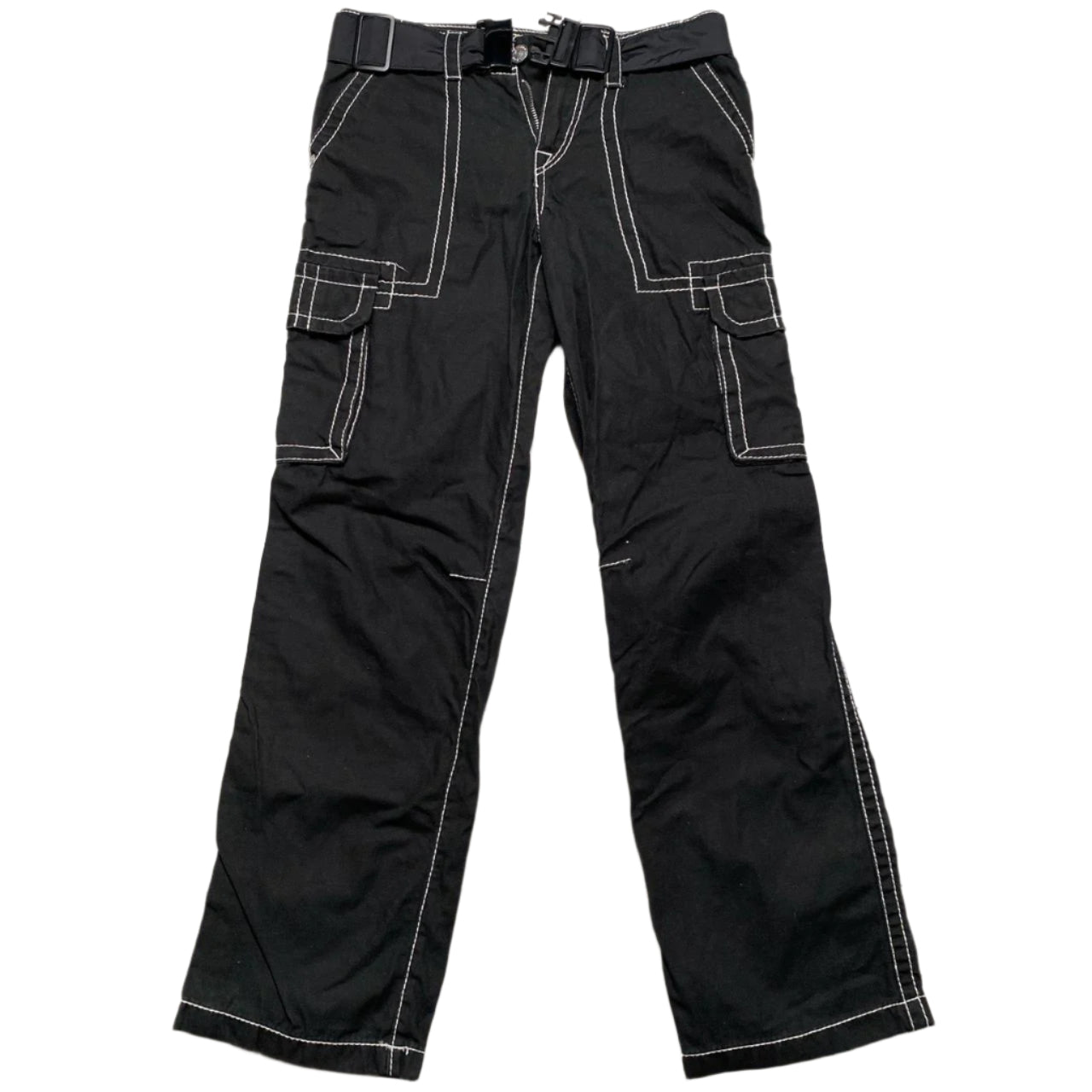 True Religion Womens Black and White Contrast Big Stitch Cargo Trousers (28W)