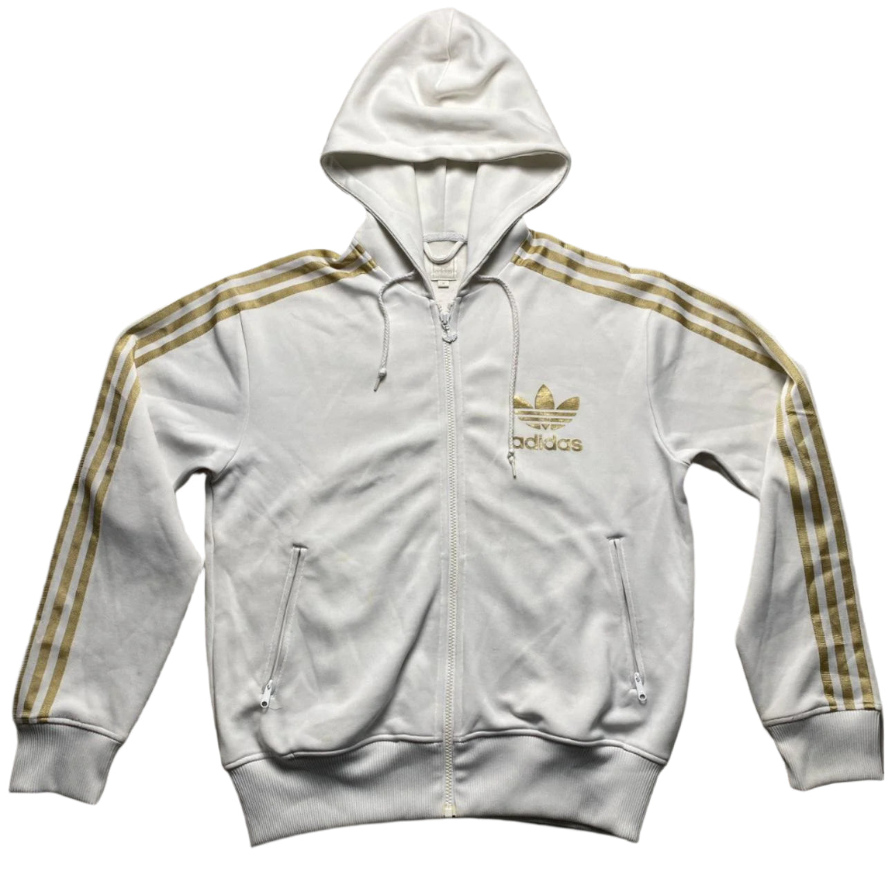 Adidas Originals White and Gold Hooded Tracksuit Jacket (M)