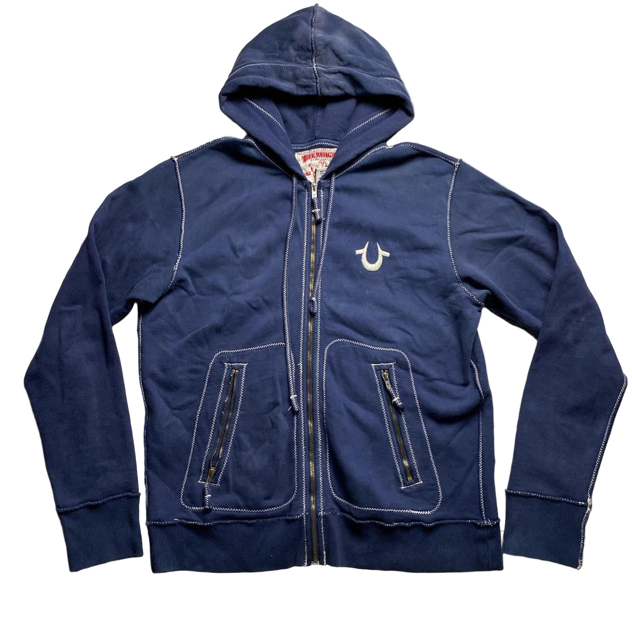 True Religion Navy and White Stitch Hoodie (XL)