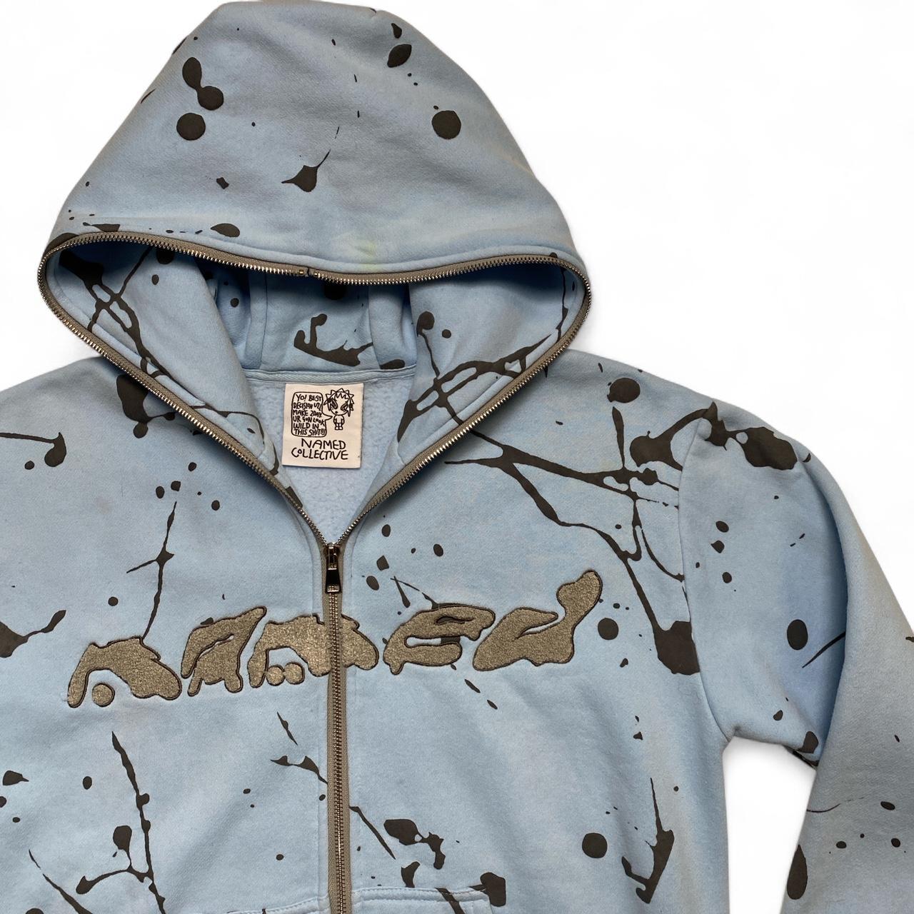 Named Collective Baby Blue Grey Paint Splatter Full Zip Hoodie