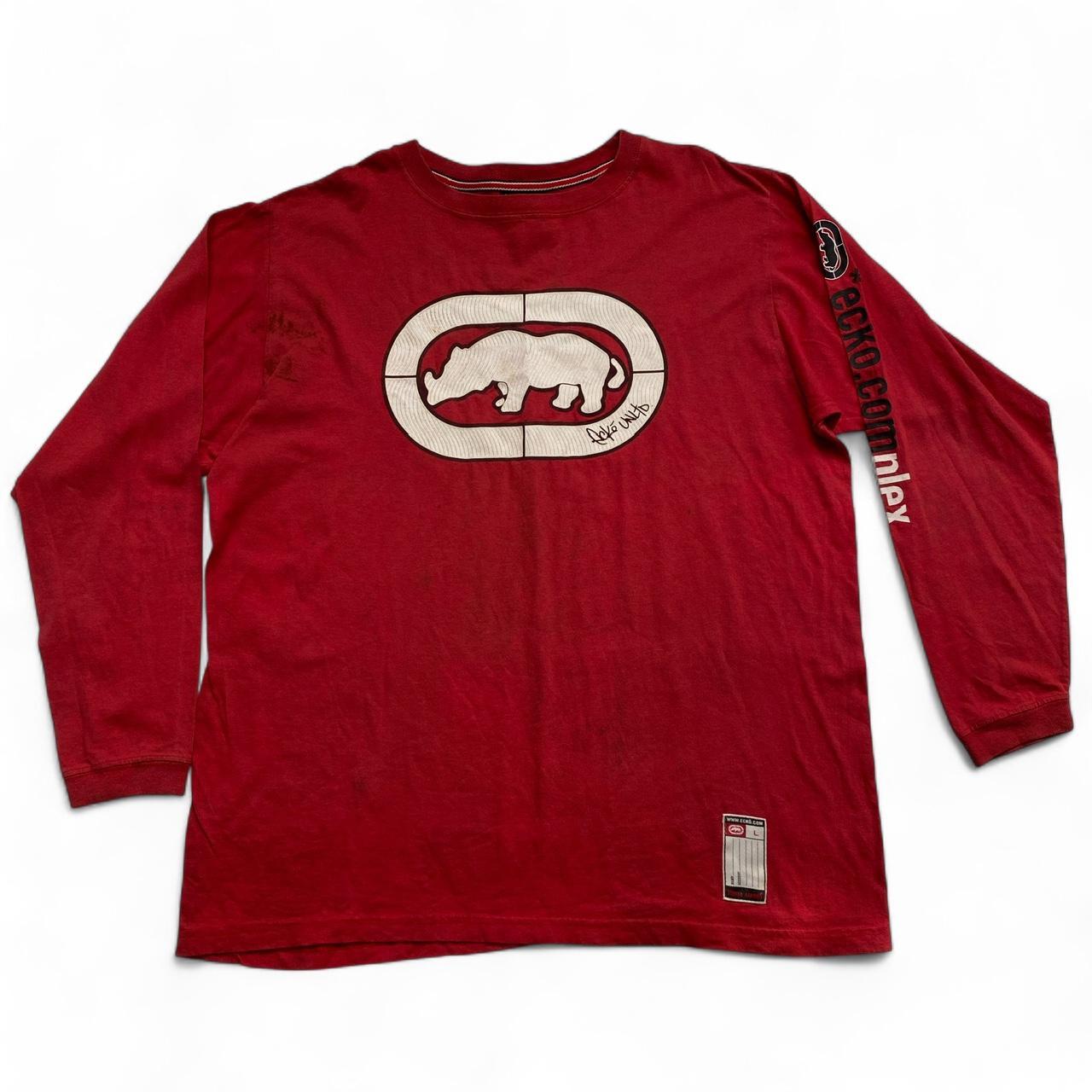 Ecko Unltd Vintage y2k Long Sleeve Red and White Rhino T Shirt (L)