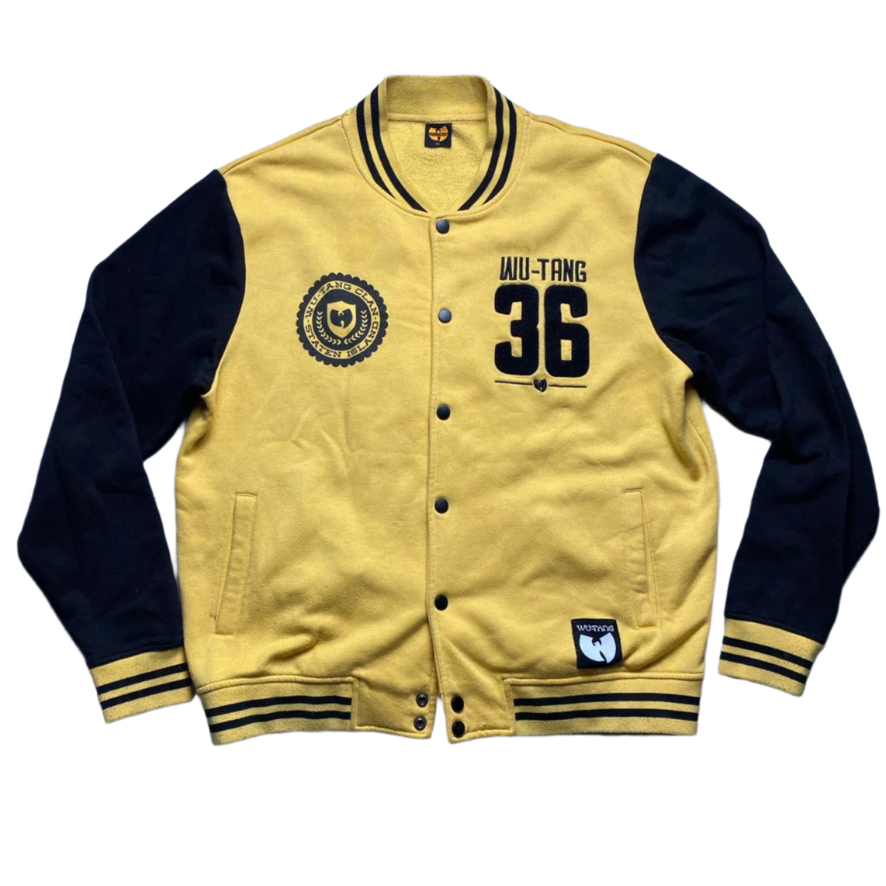 Wu Tang Clan Yellow and Black Varsity Baseball Jacket (XL)