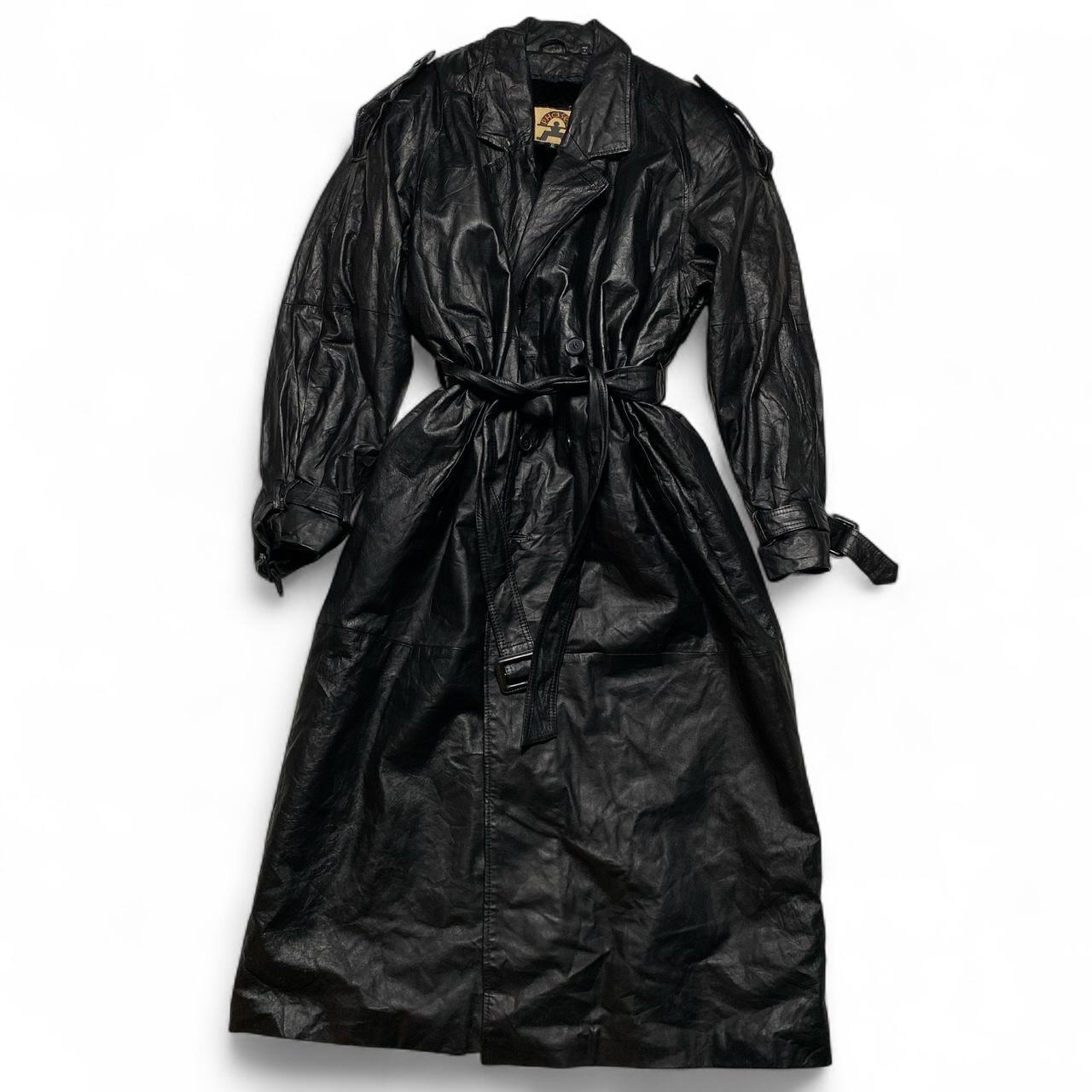 Phase 2 Vintage Leather Long Fur Lined Trench Coat Jacket (XL)