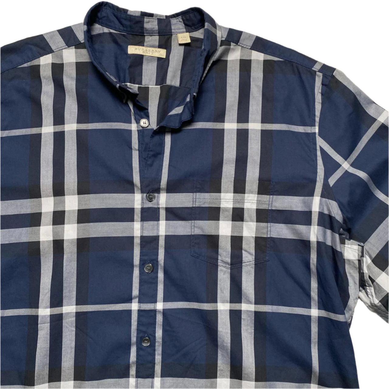 Burberry Nova Check Navy Blue Black and White Long Sleeve Shirt (2XL)